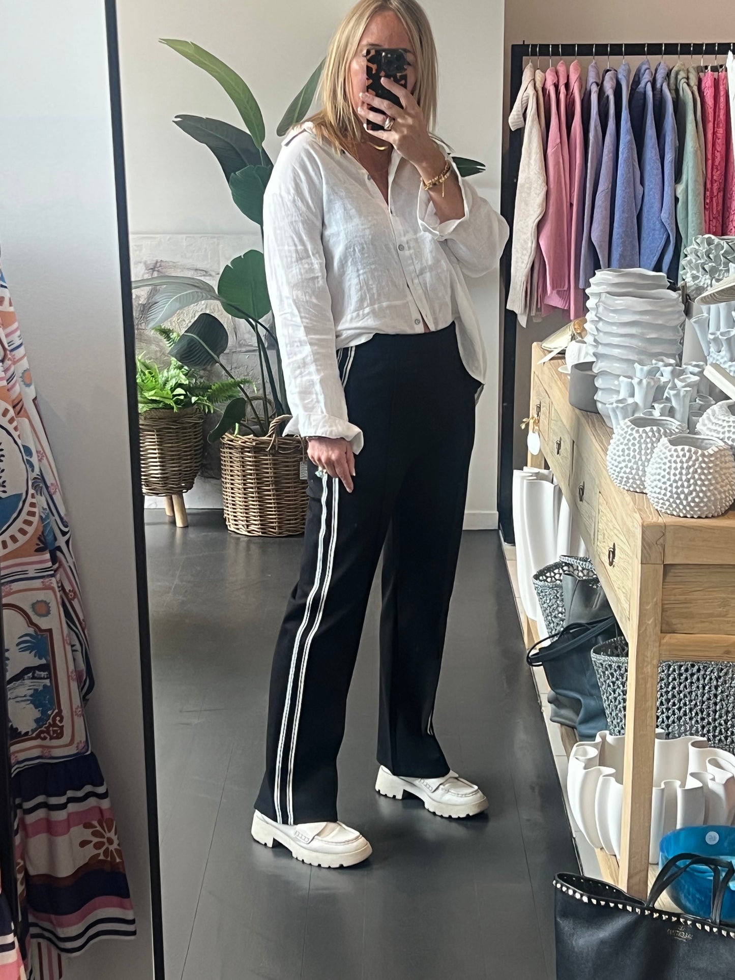 Pinstripe Ponti Pintuck Pants-stripe