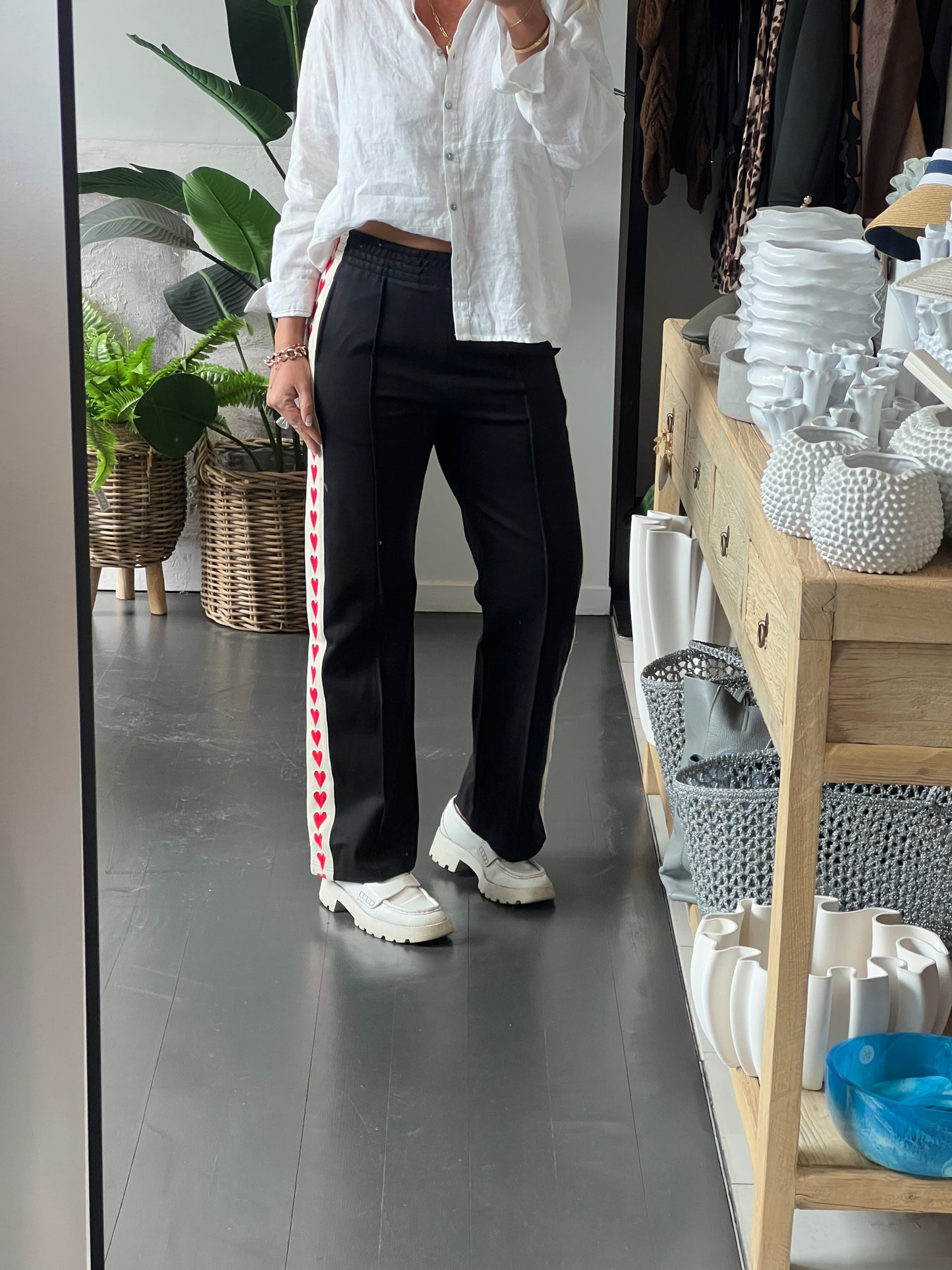 Love Heart Ponti Pintuck Pants-black