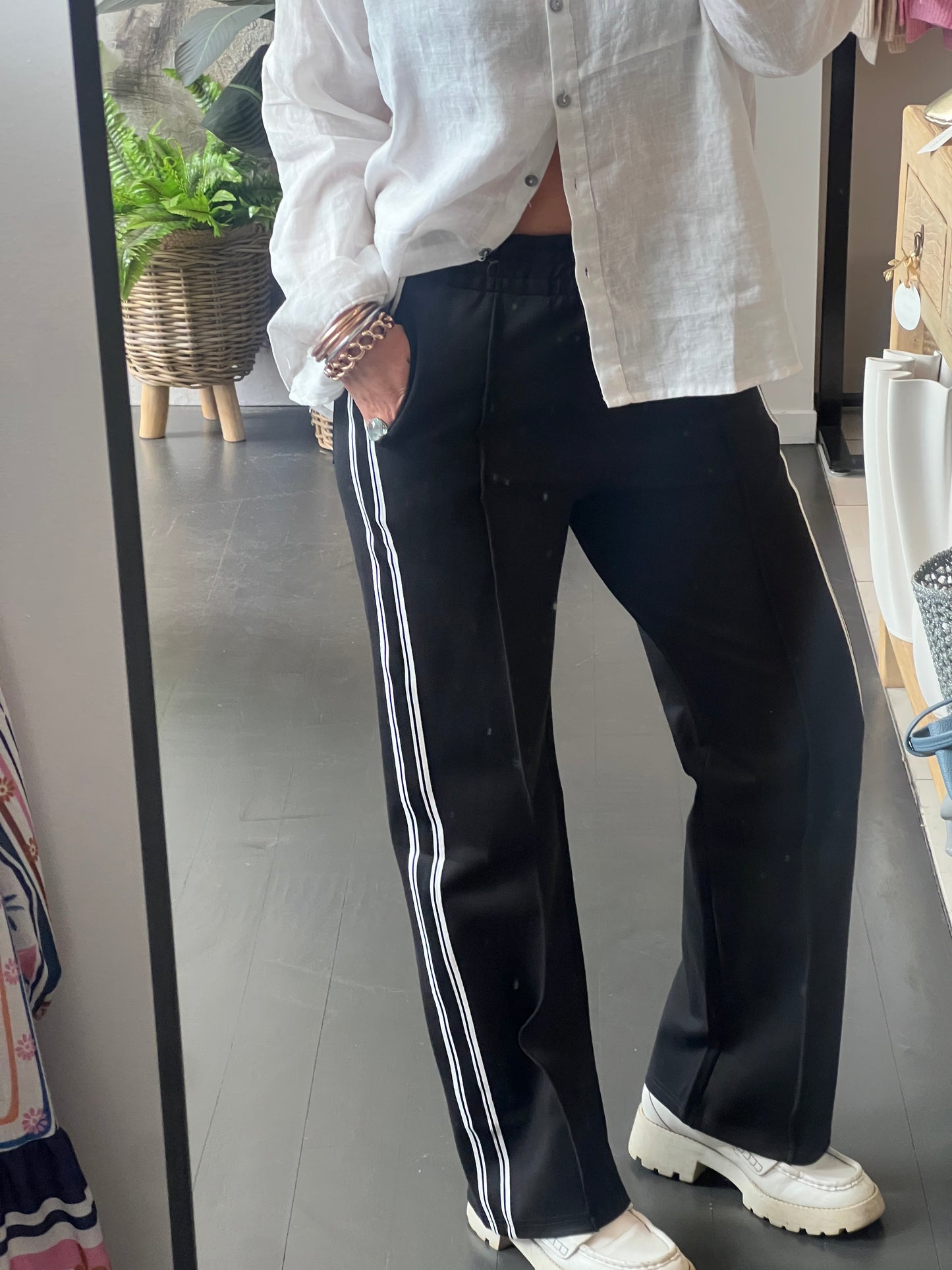 Pinstripe Ponti Pintuck Pants-stripe