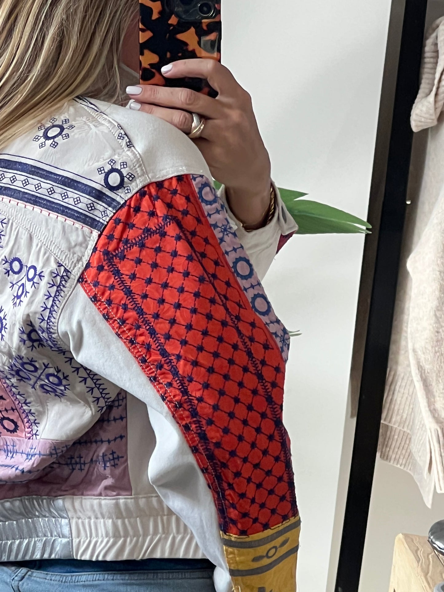 Desigual Embroidered Denim Bomber Jacket cream