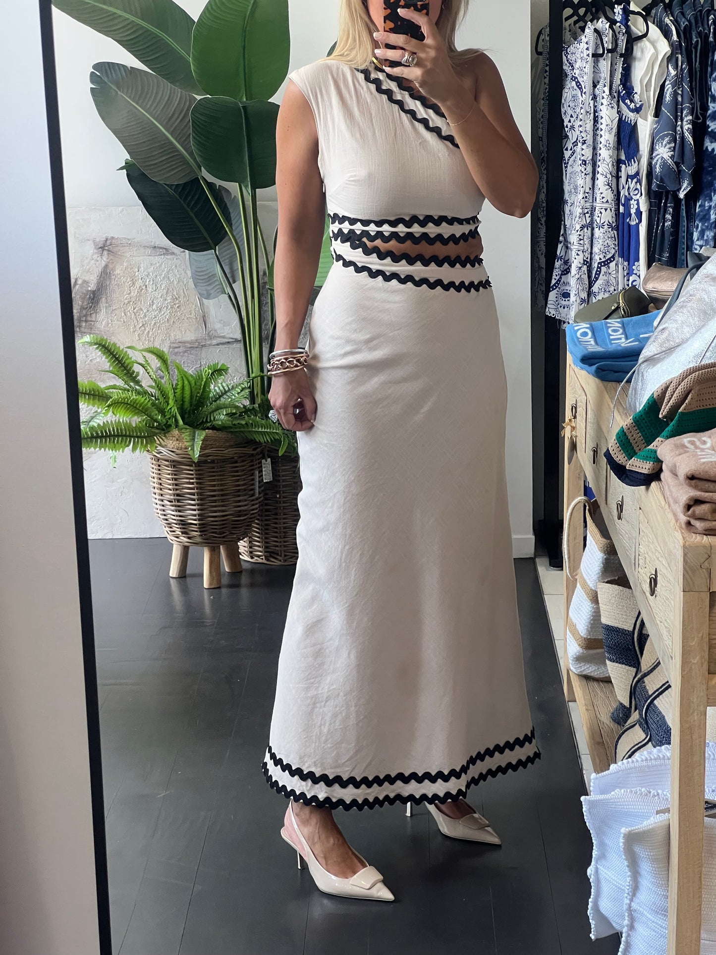 One Shoulder Linen Ric Rac Dress