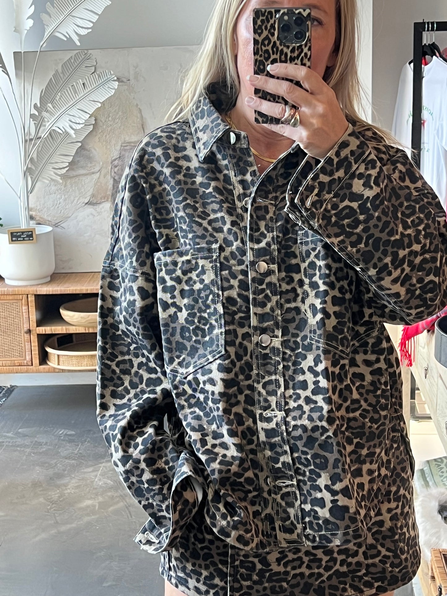 Denim Leopard Shirt Jacket shacket