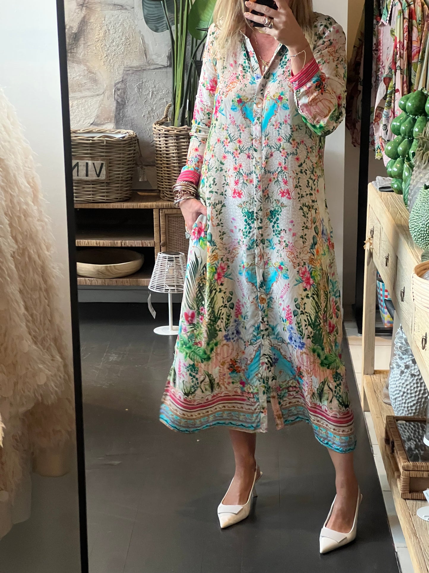 Slinky Floral Resort Shirt Dress