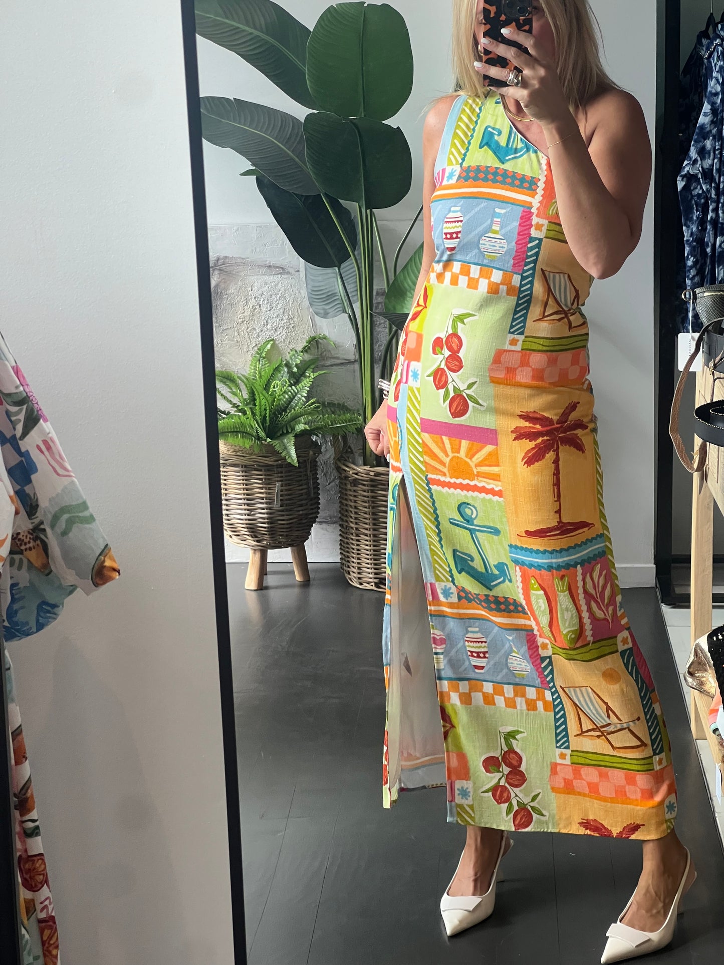 Club Capri One Shoulder Linen Dress