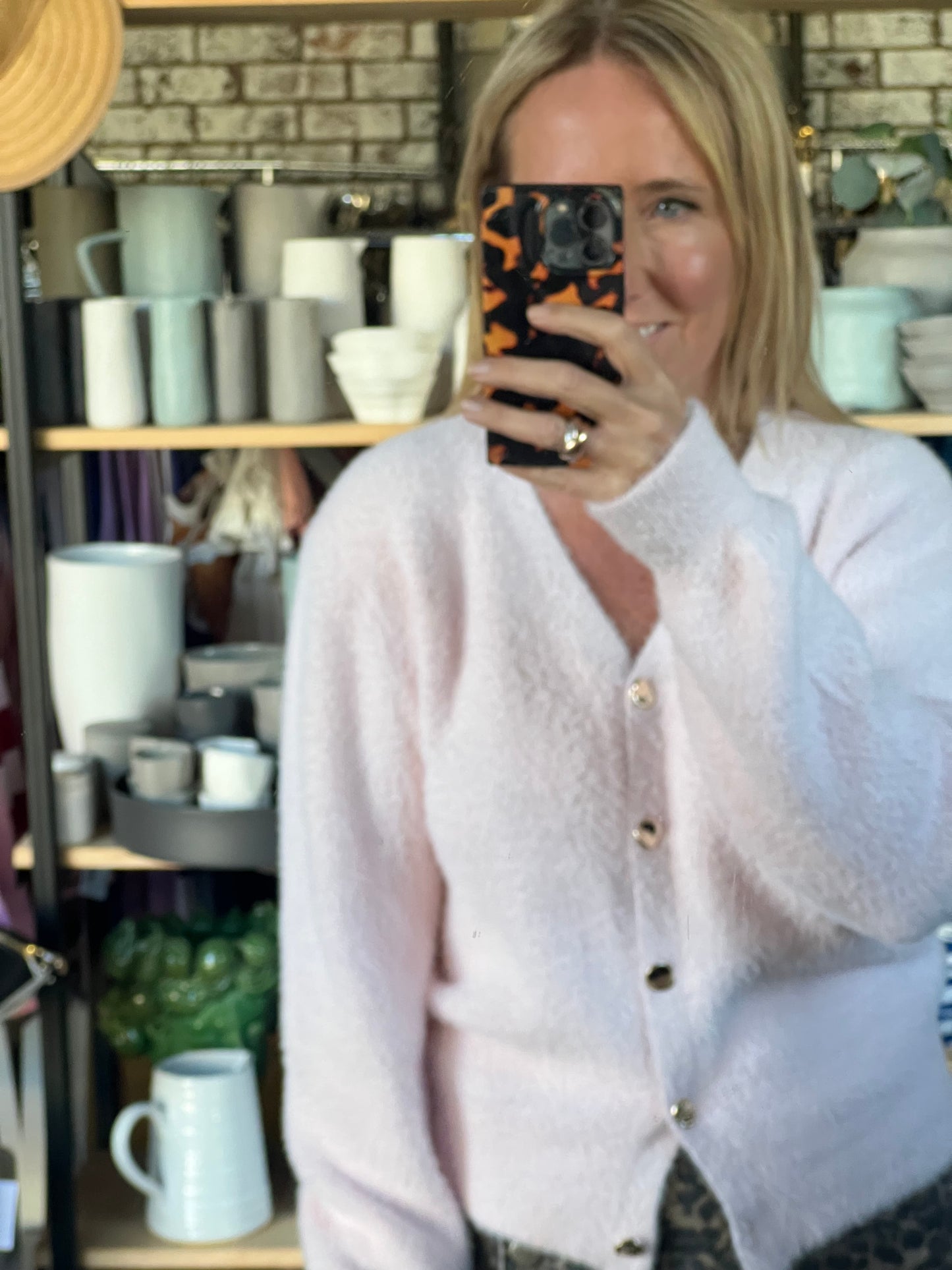 Fluffy Cardi with Gold Buttons - pink