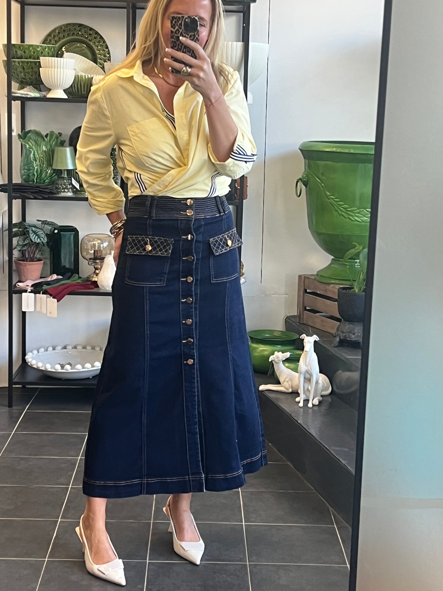 Button Indigo Denim Skirt