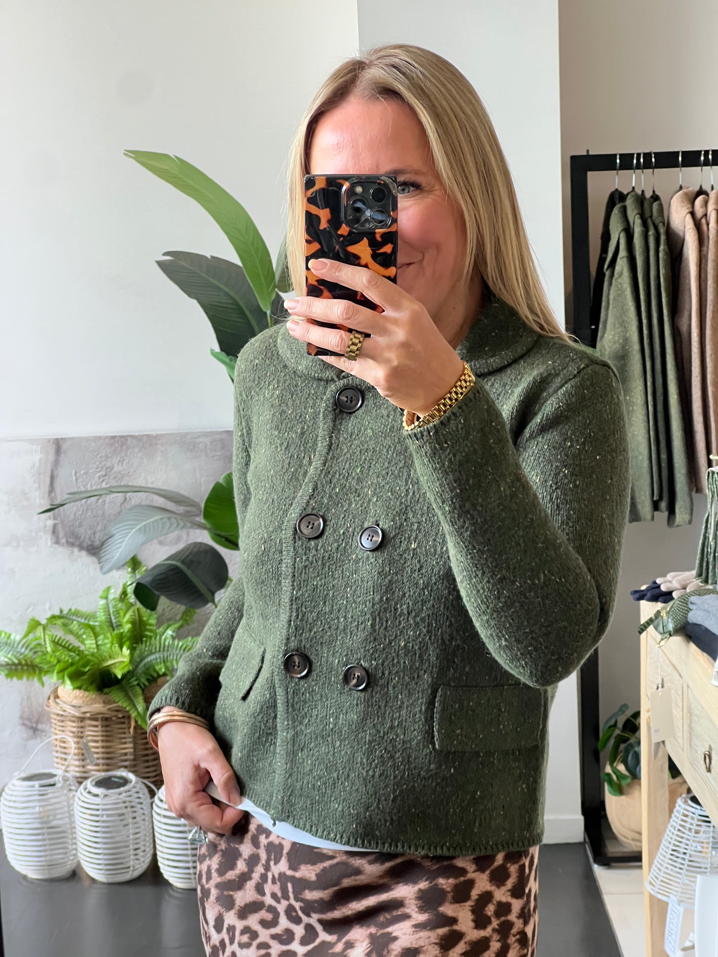Speckled Knit Winter Cardi Jacket- olive