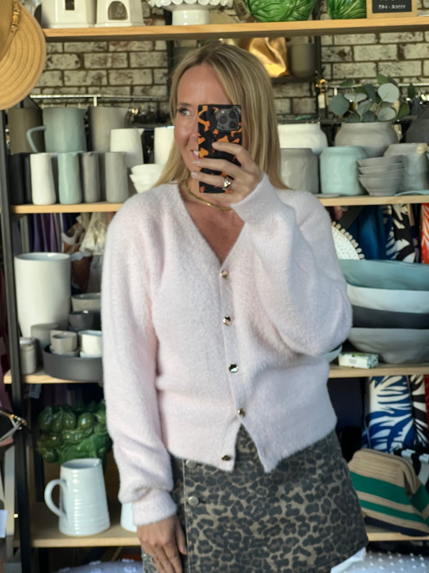 Fluffy Cardi with Gold Buttons - pink