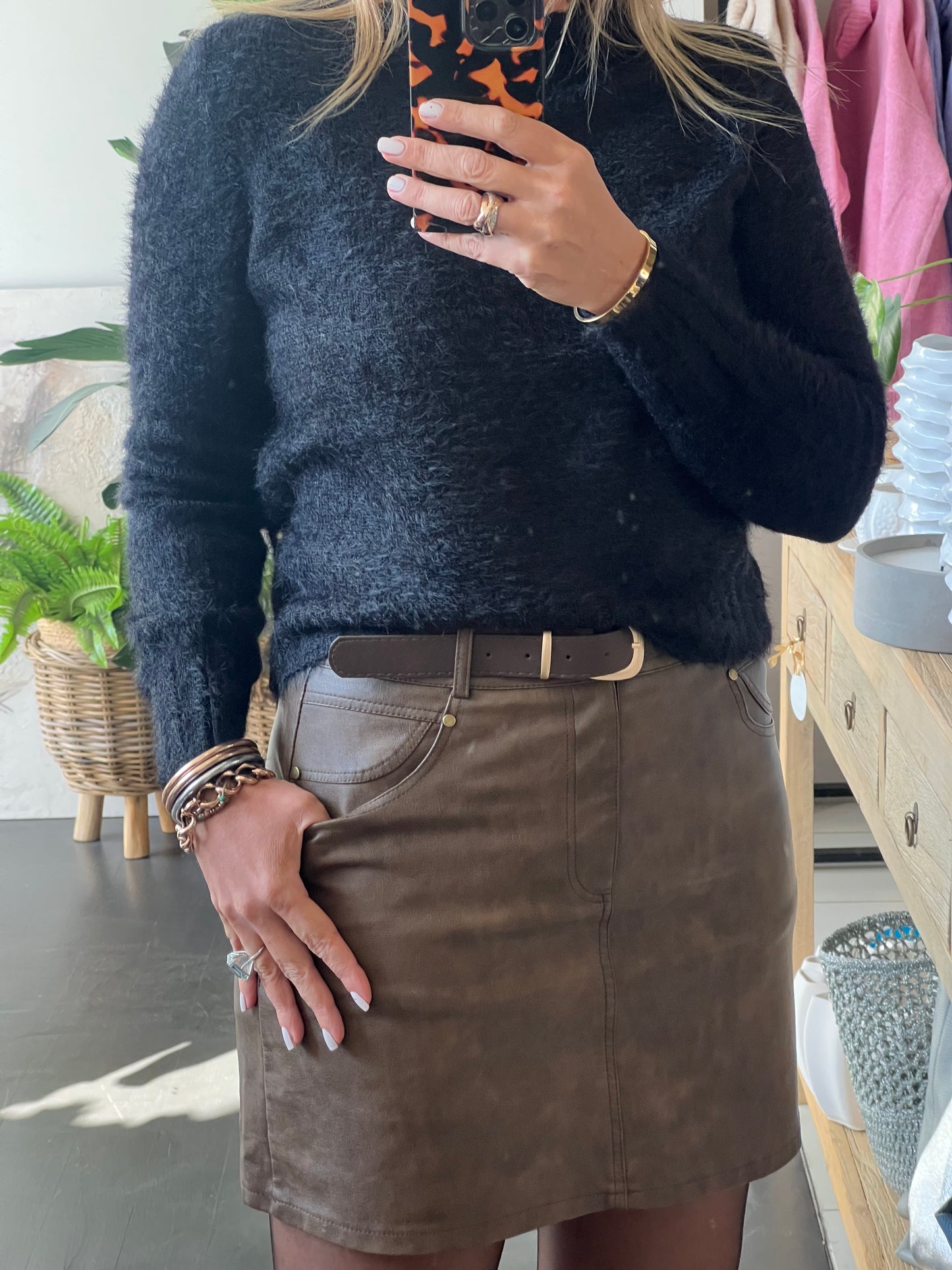 Leather Mini Skirt with Belt
