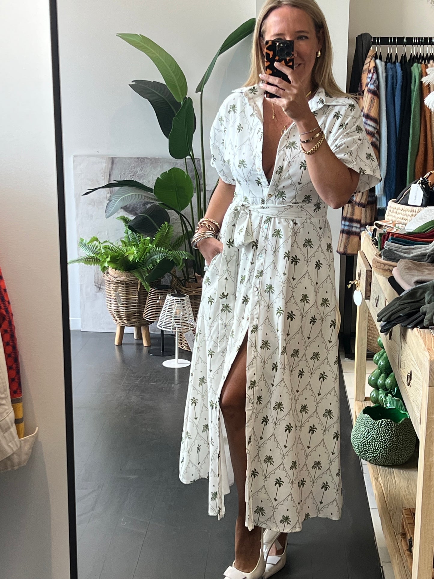 Spring Palm Shirt Dress
