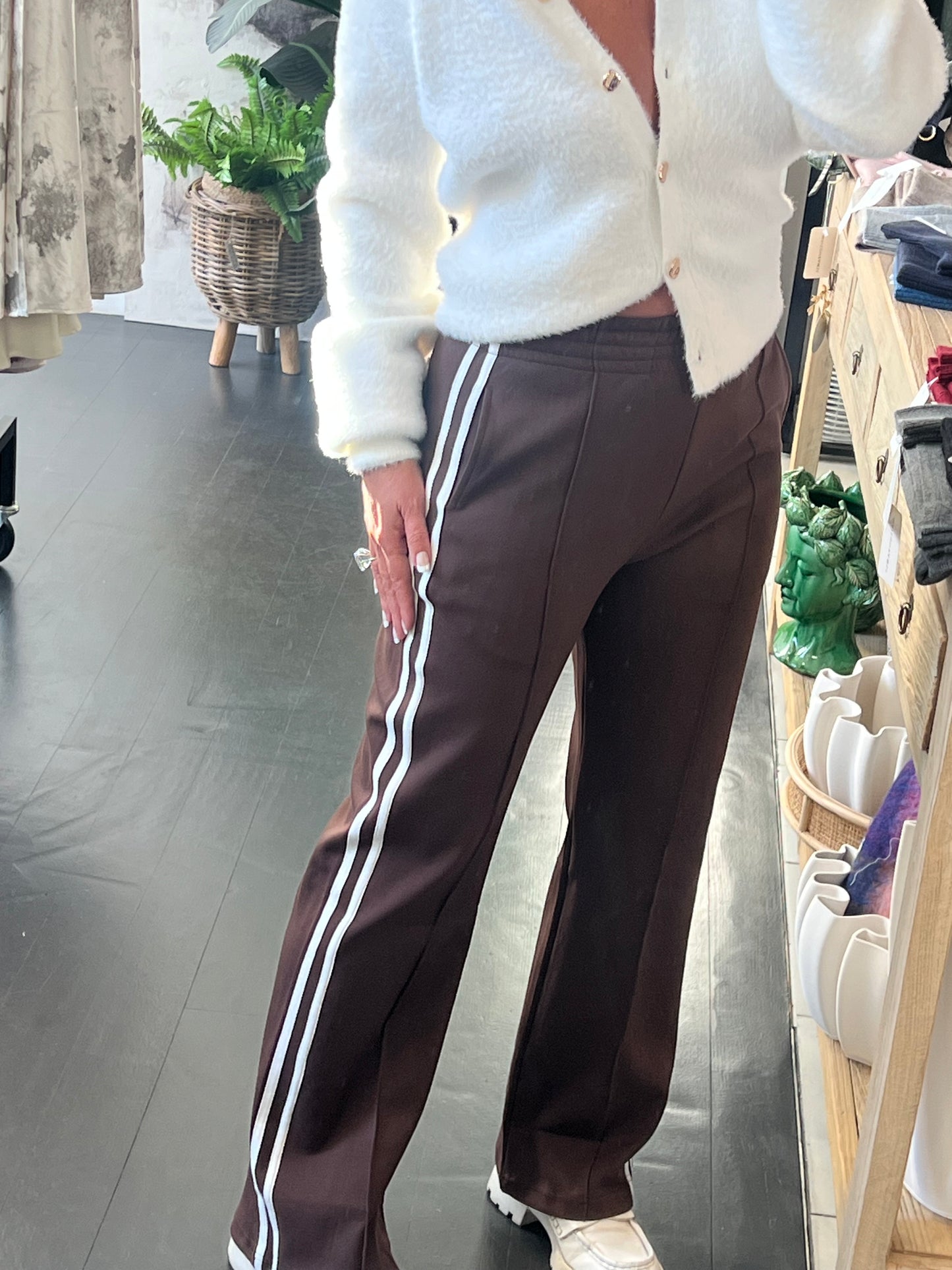 Chocolate Brown Stripe Ponti Pintuck Pant