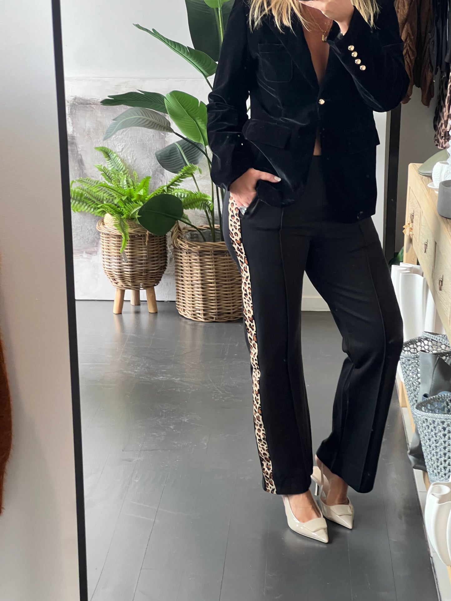 Leopard Stripe Ponti Pintuck Pant