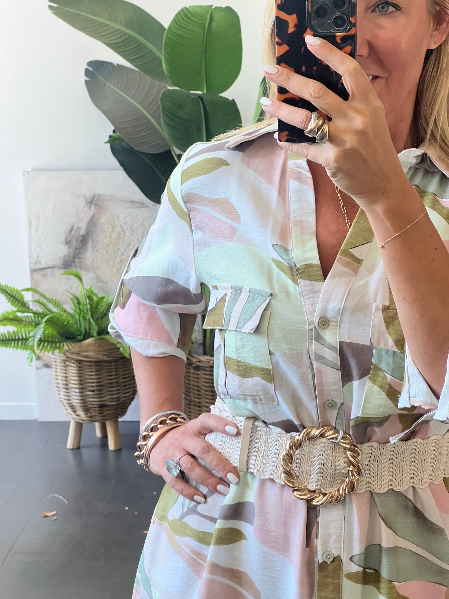 Watercolour Maxi Shirt Midi Dress- Sage