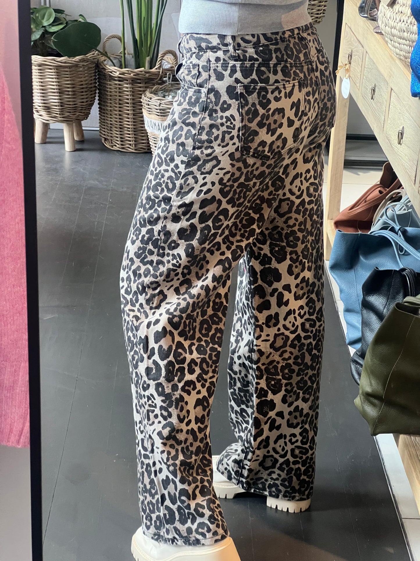 Leopard Jeans Wide Leg Pants - Light