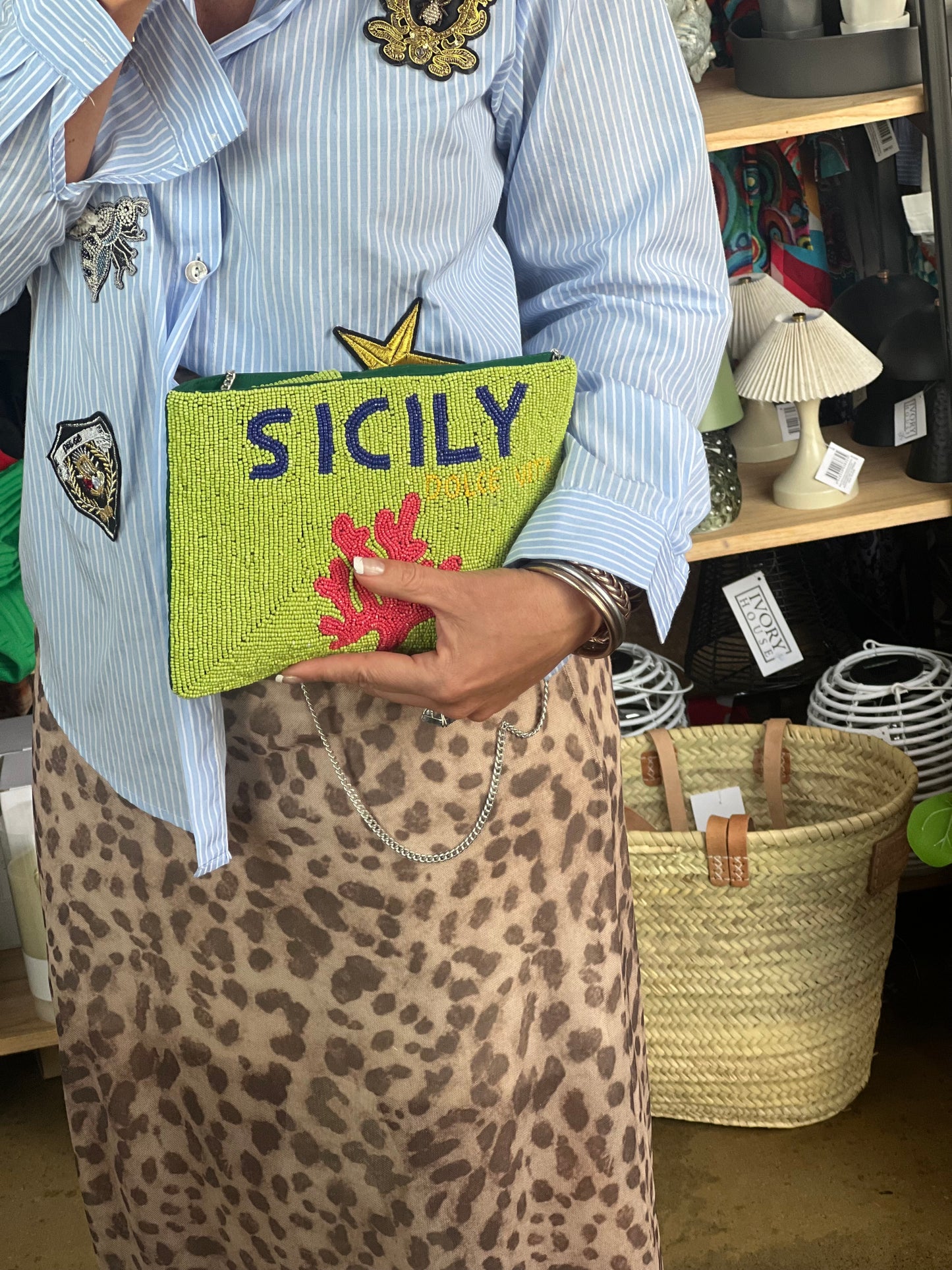 Beaded SICILY Clutch Bag with chain