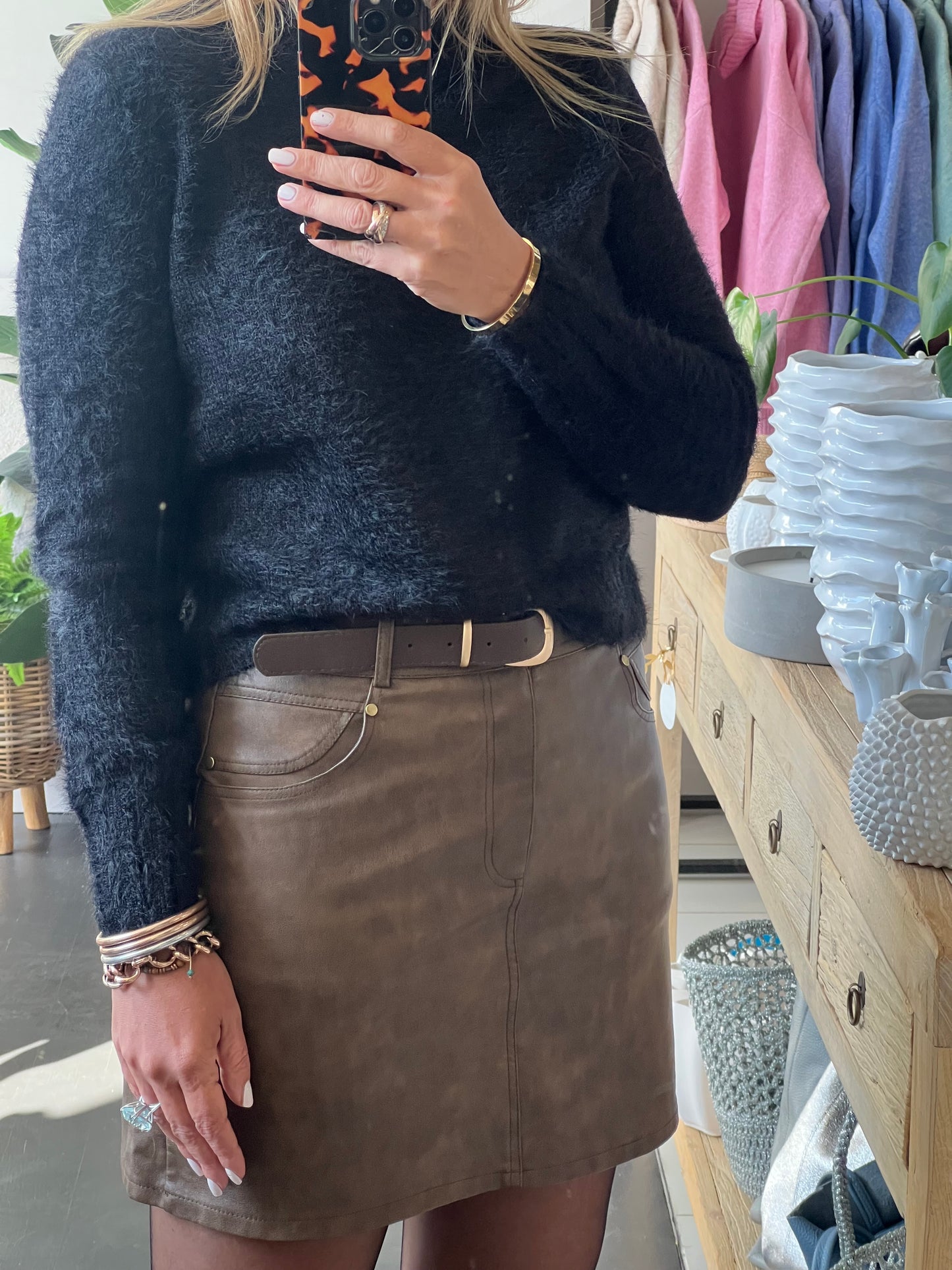 Leather Mini Skirt with Belt