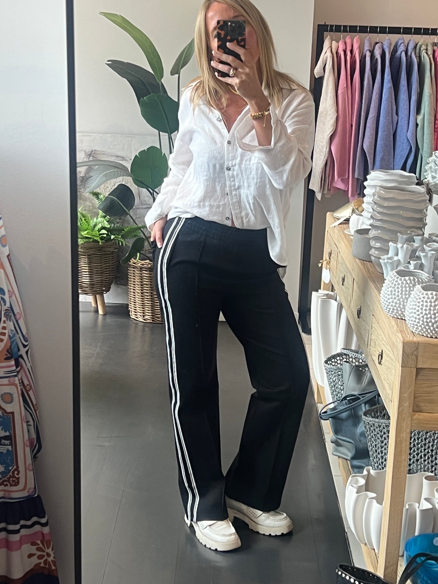 Pinstripe Ponti Pintuck Pants-stripe