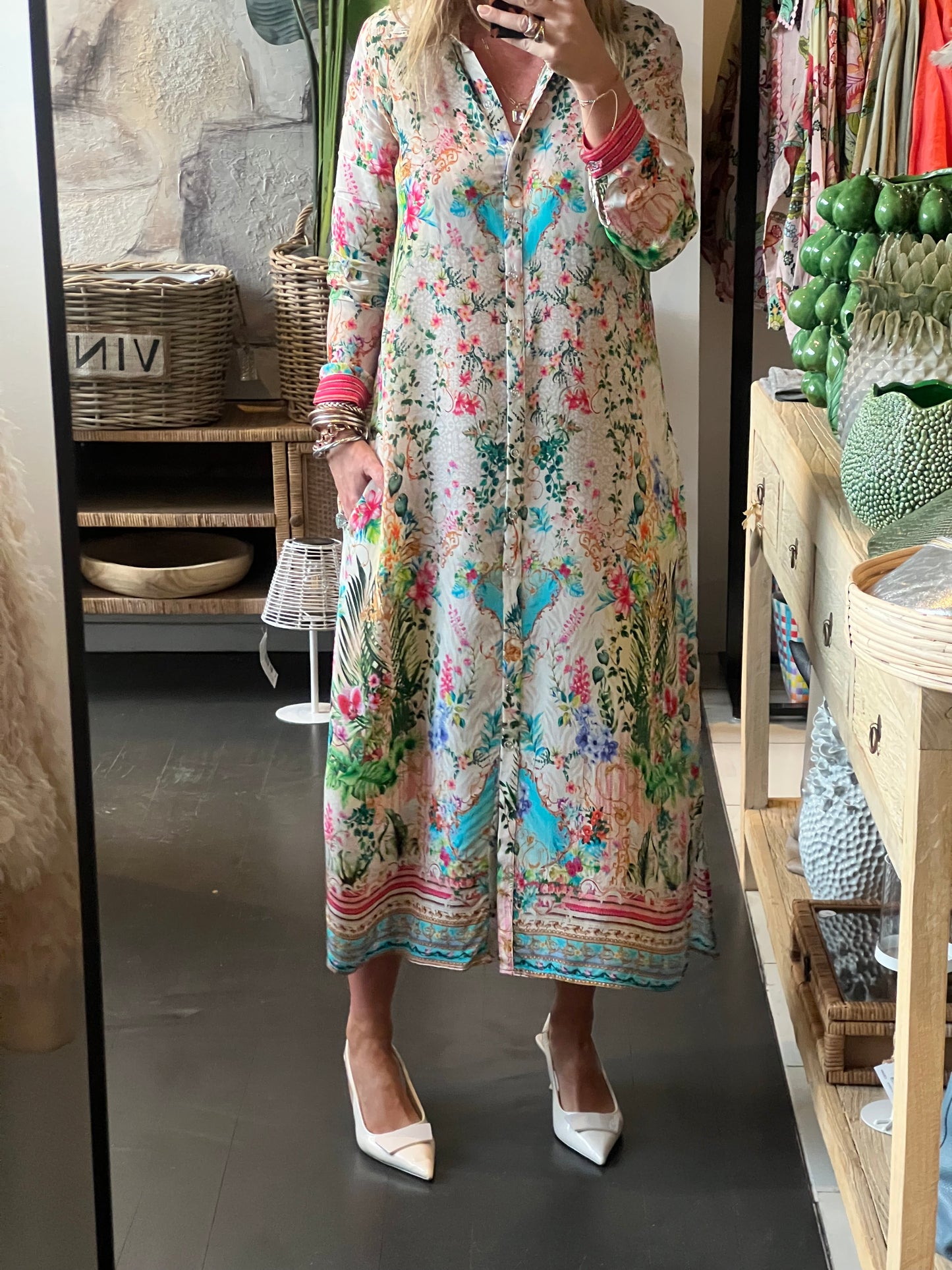 Slinky Floral Resort Shirt Dress
