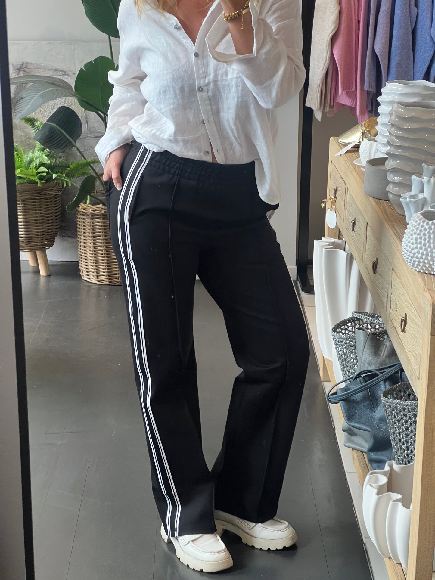 Pinstripe Ponti Pintuck Pants-stripe