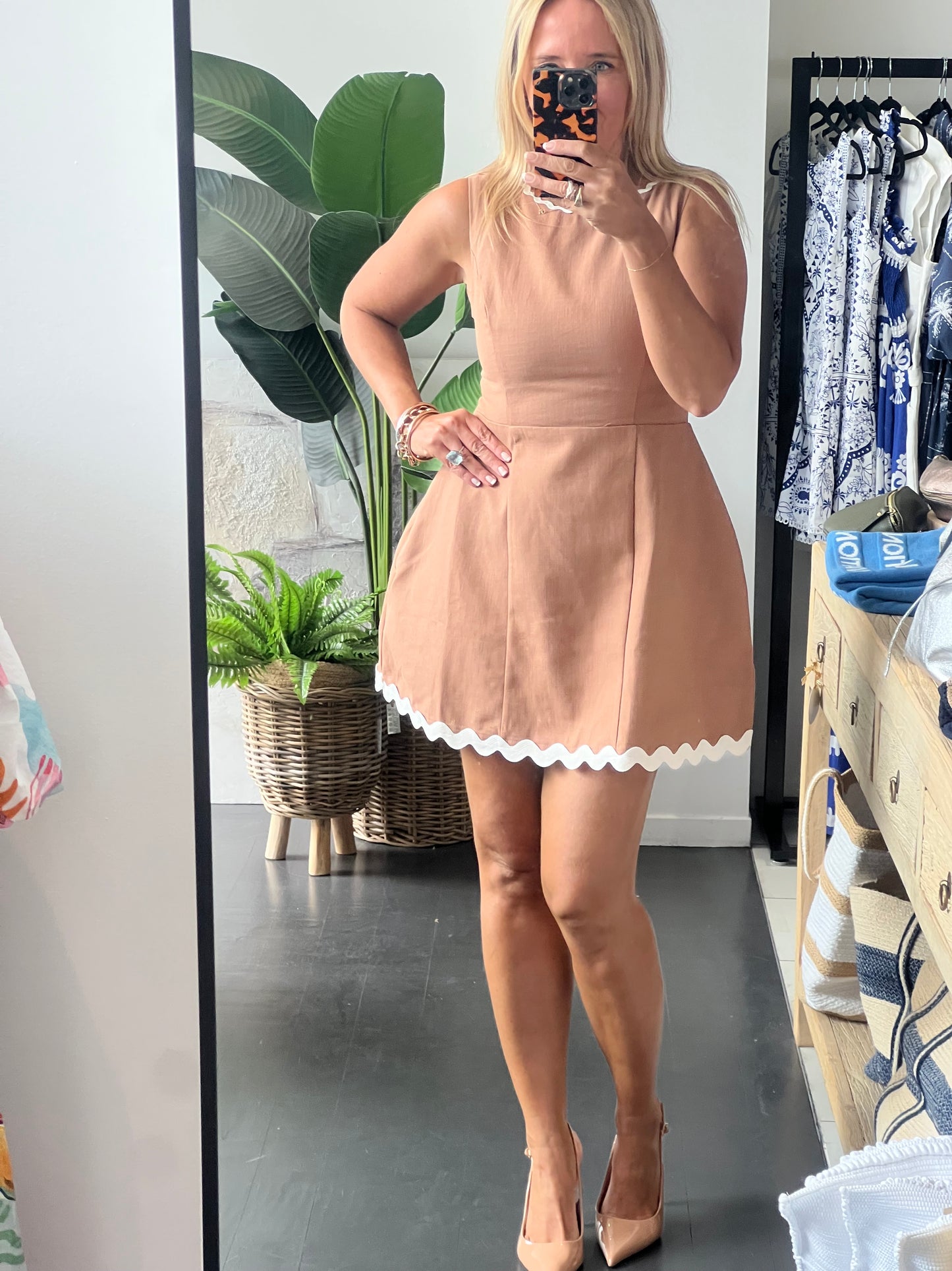 Ric Rac Mini Dress- Tan