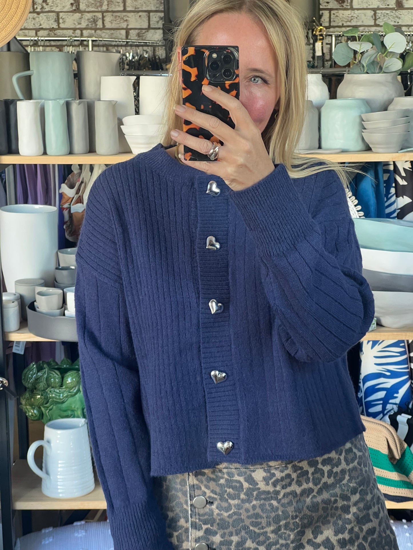 Navy Cardi with Heart Buttons