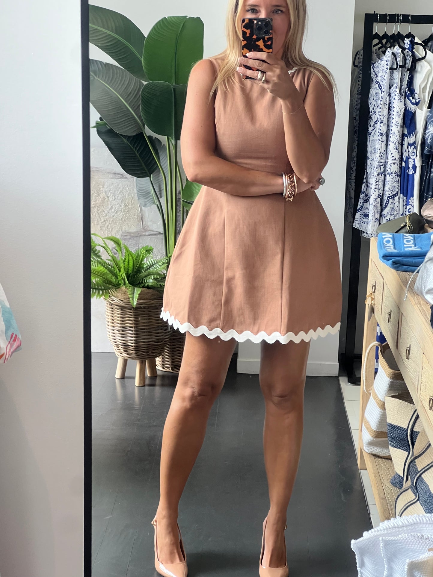 Ric Rac Mini Dress- Tan
