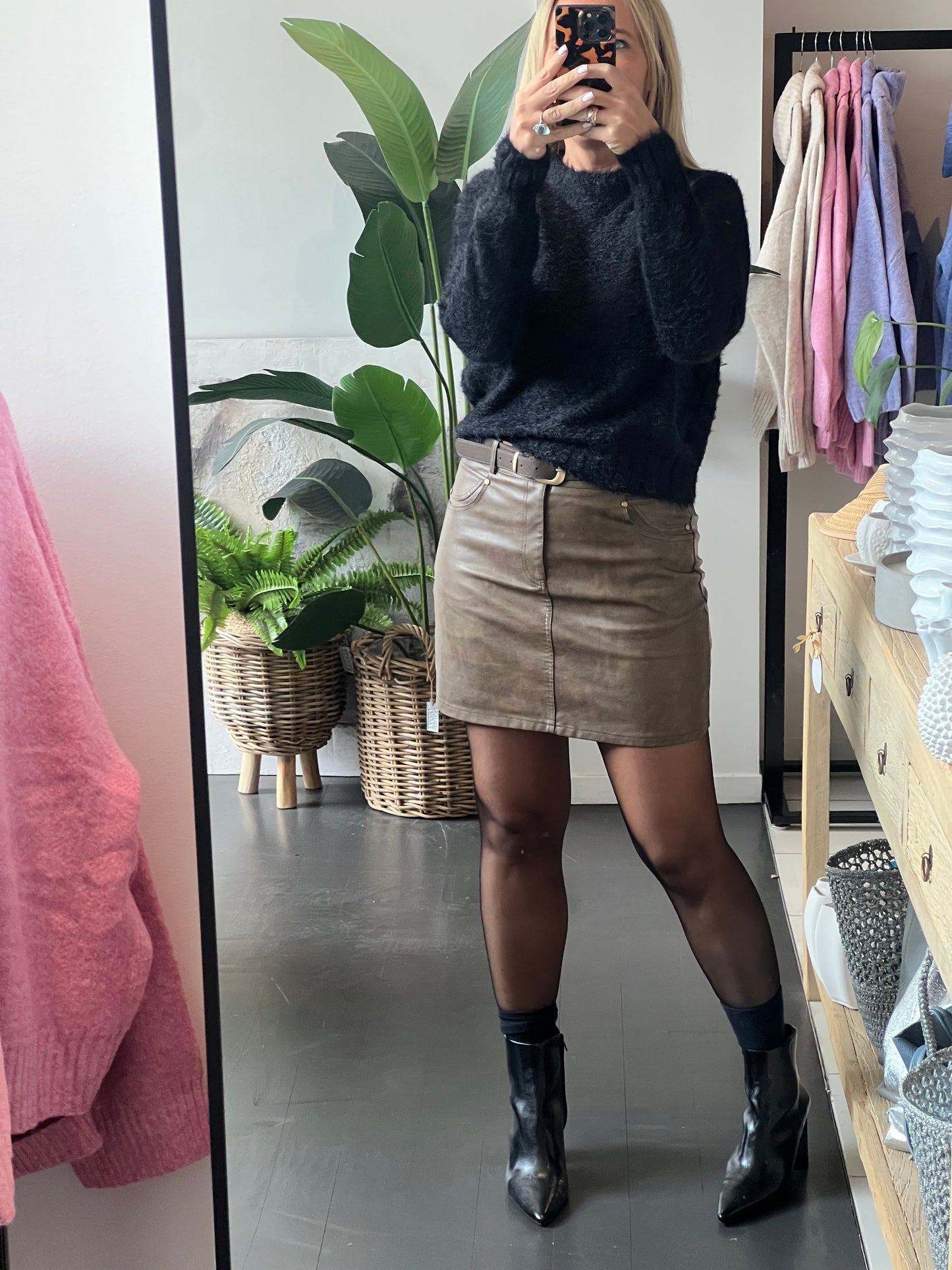 Leather Mini Skirt with Belt