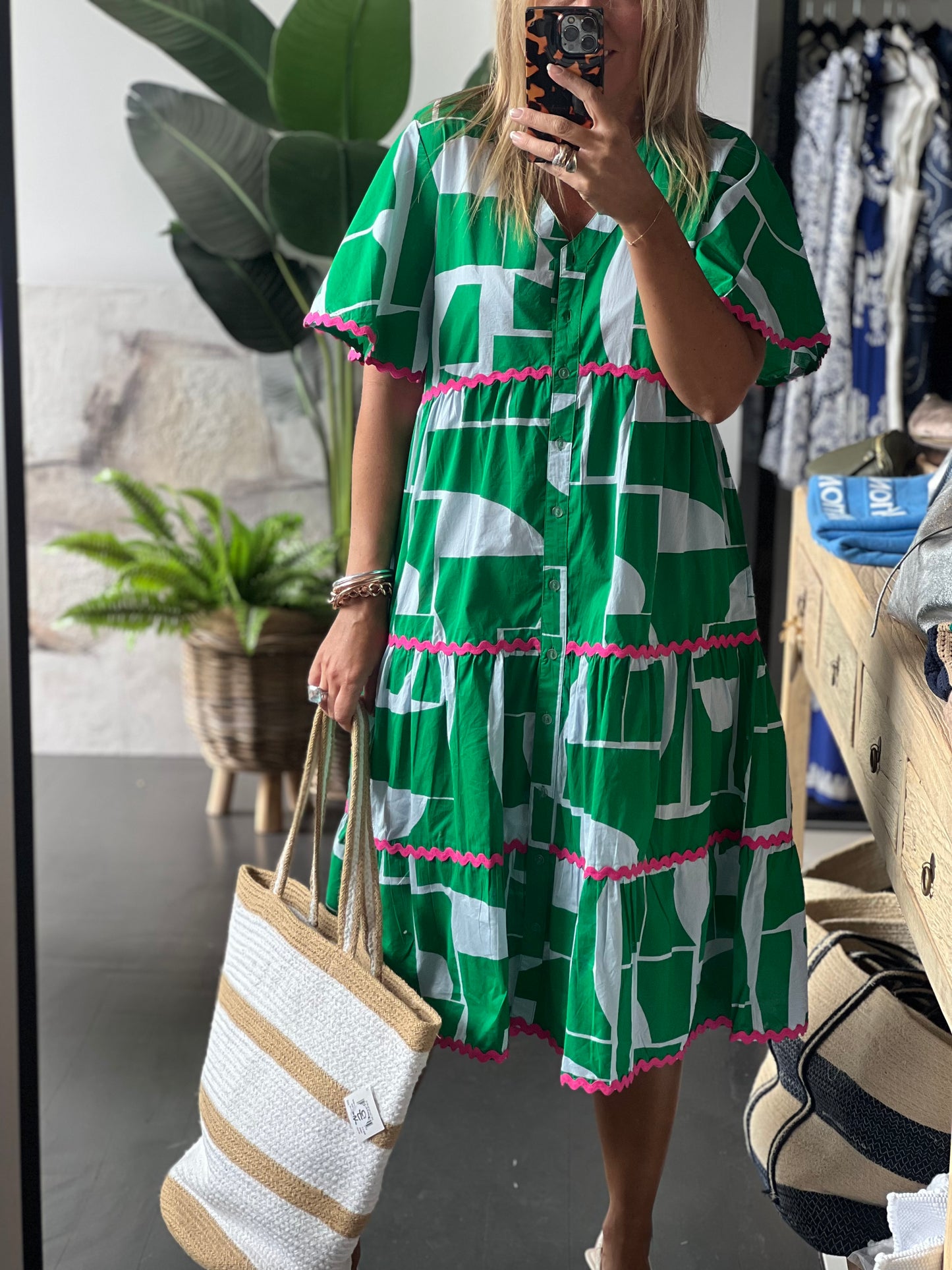 Beach To Bar Cotton MIDI Dress- green