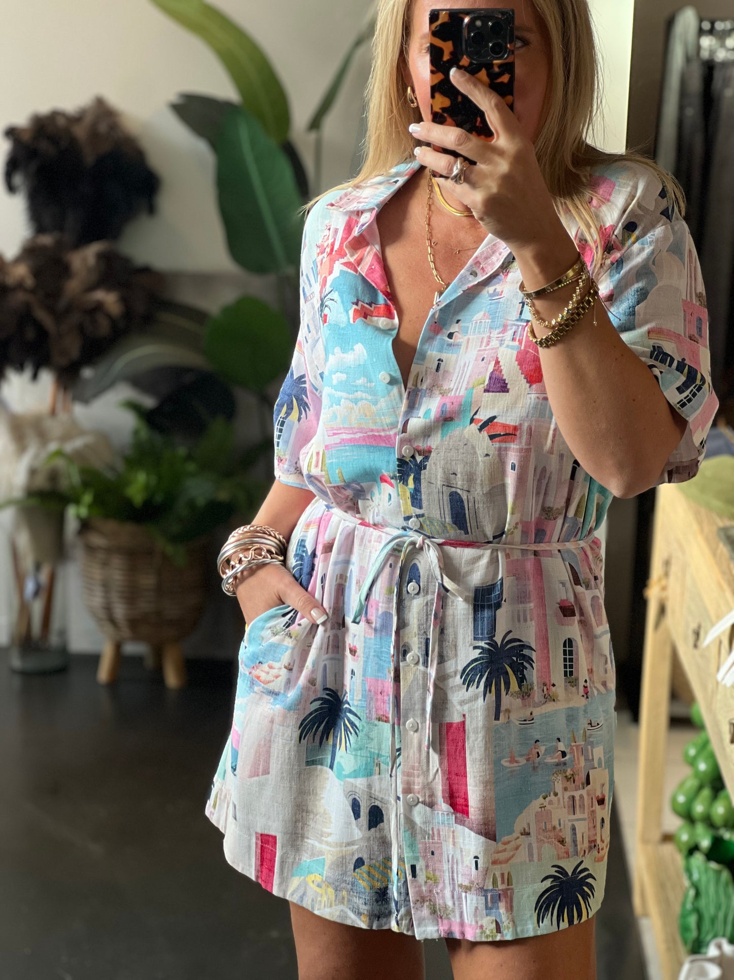 Santorini Linen Shirt Dress