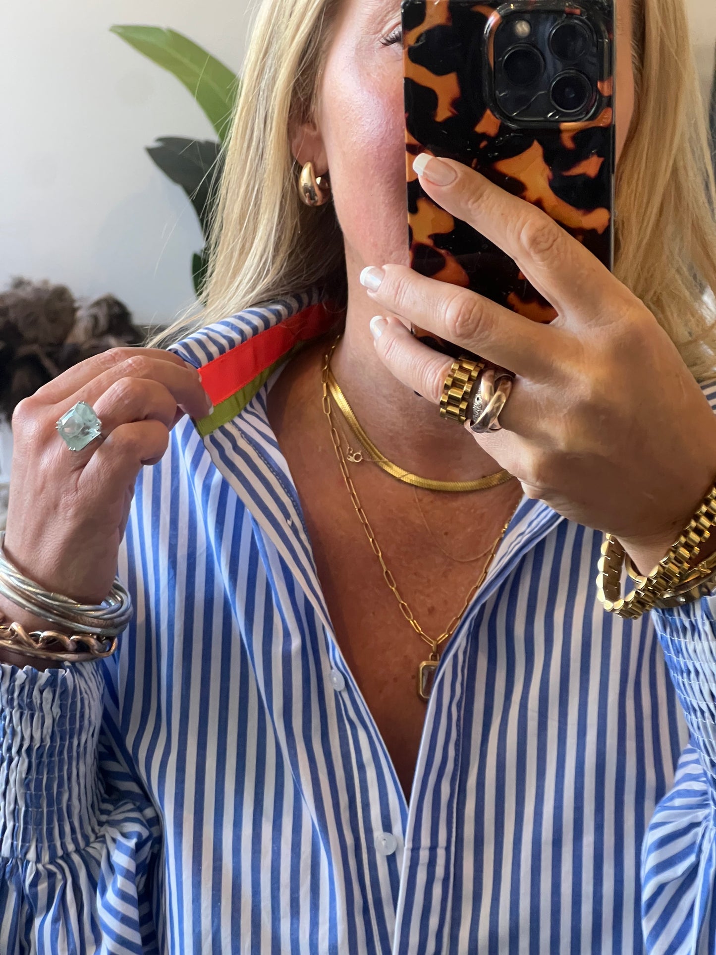 Blue & White Stripe Cotton Shirt - neon trim