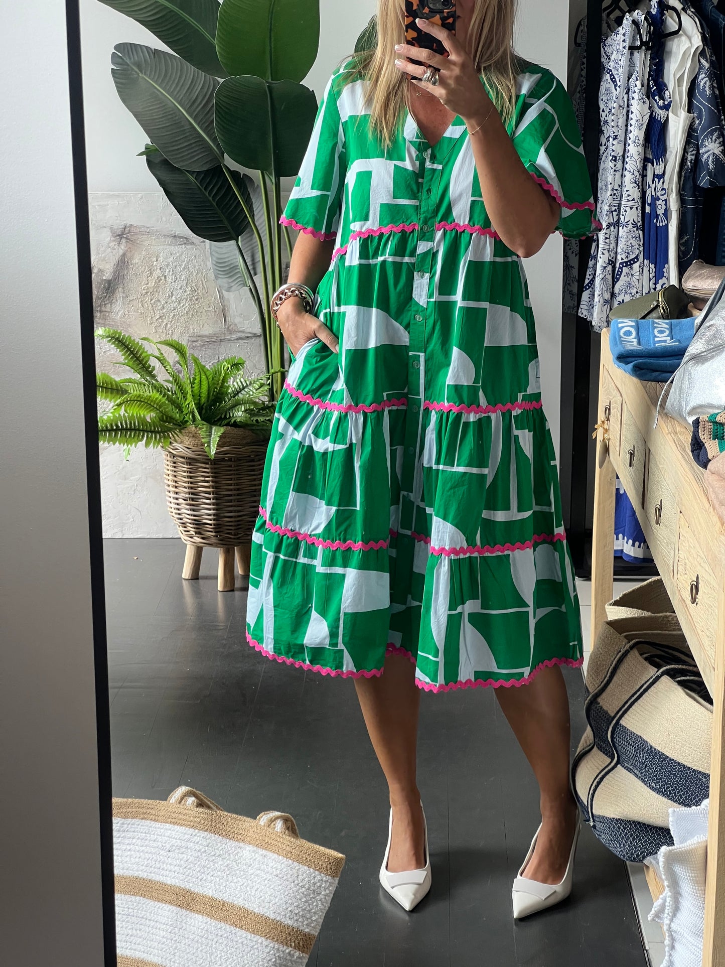Beach To Bar Cotton MIDI Dress- green