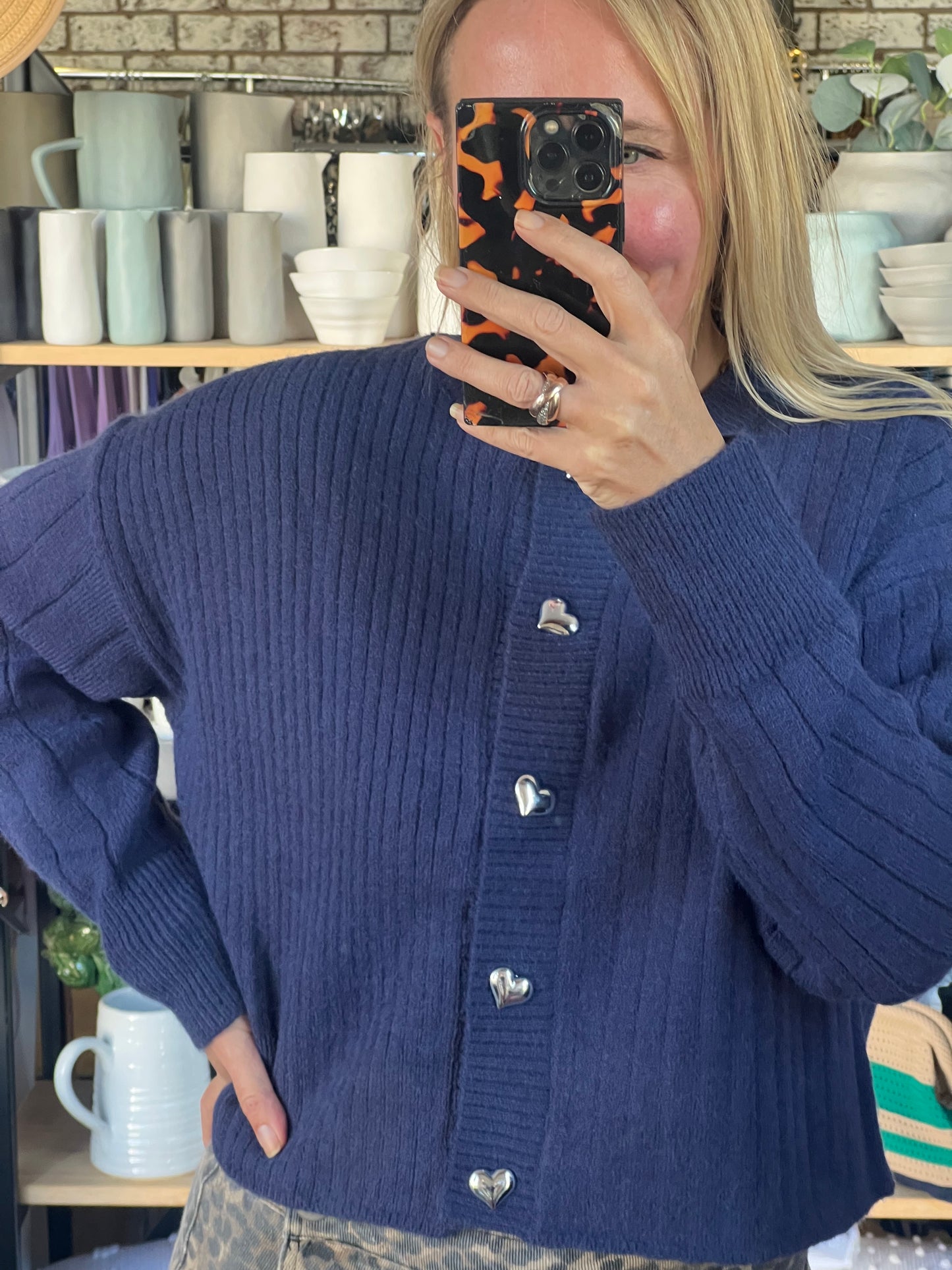 Navy Cardi with Heart Buttons