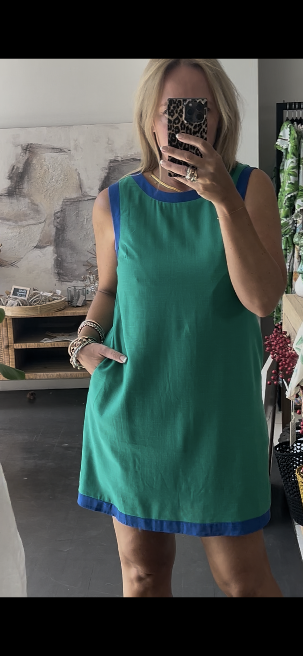 Sleeveless Shift Linen Dress - green