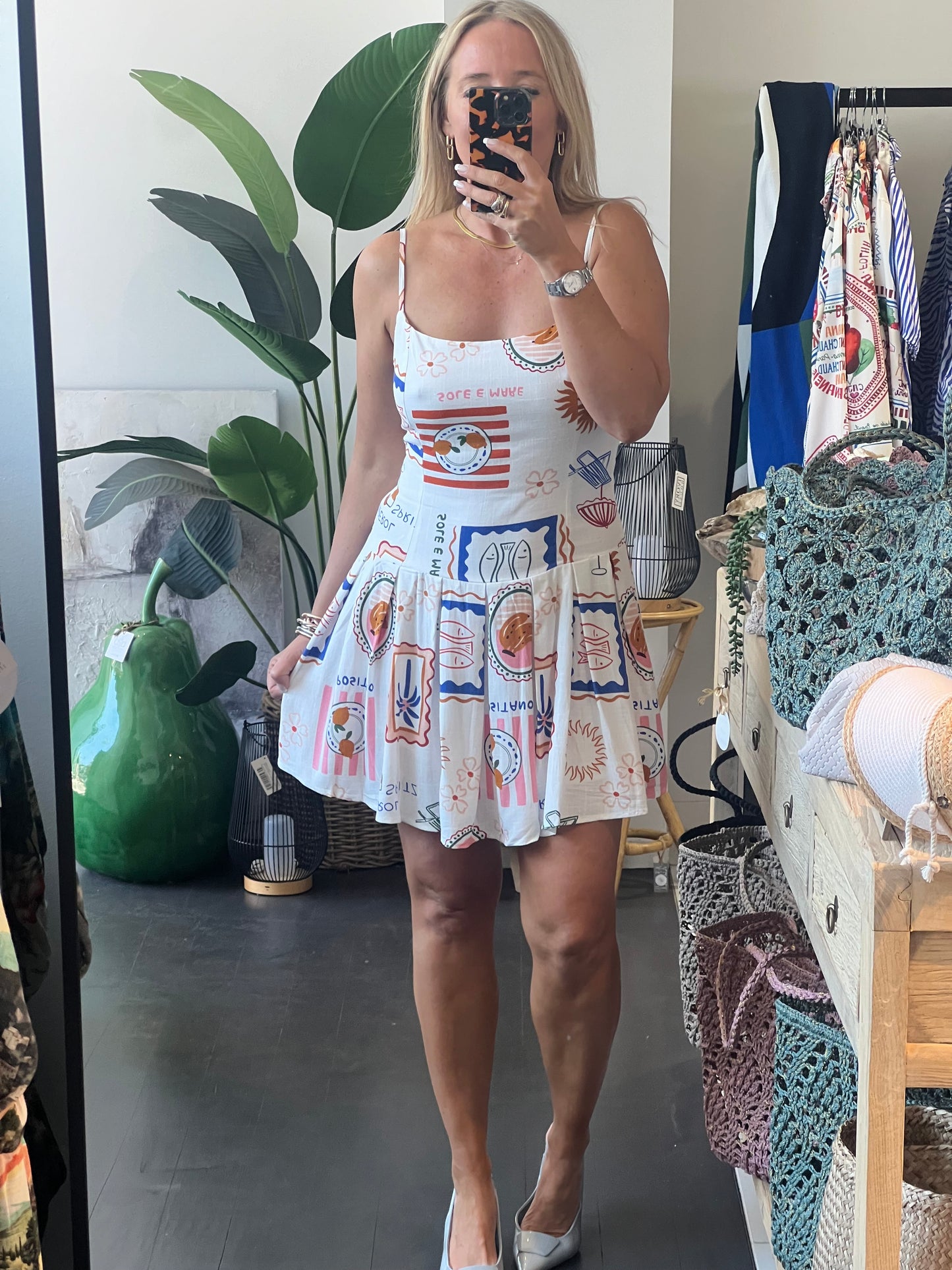 Strappy Aperol Spritz Skater Mini Dress