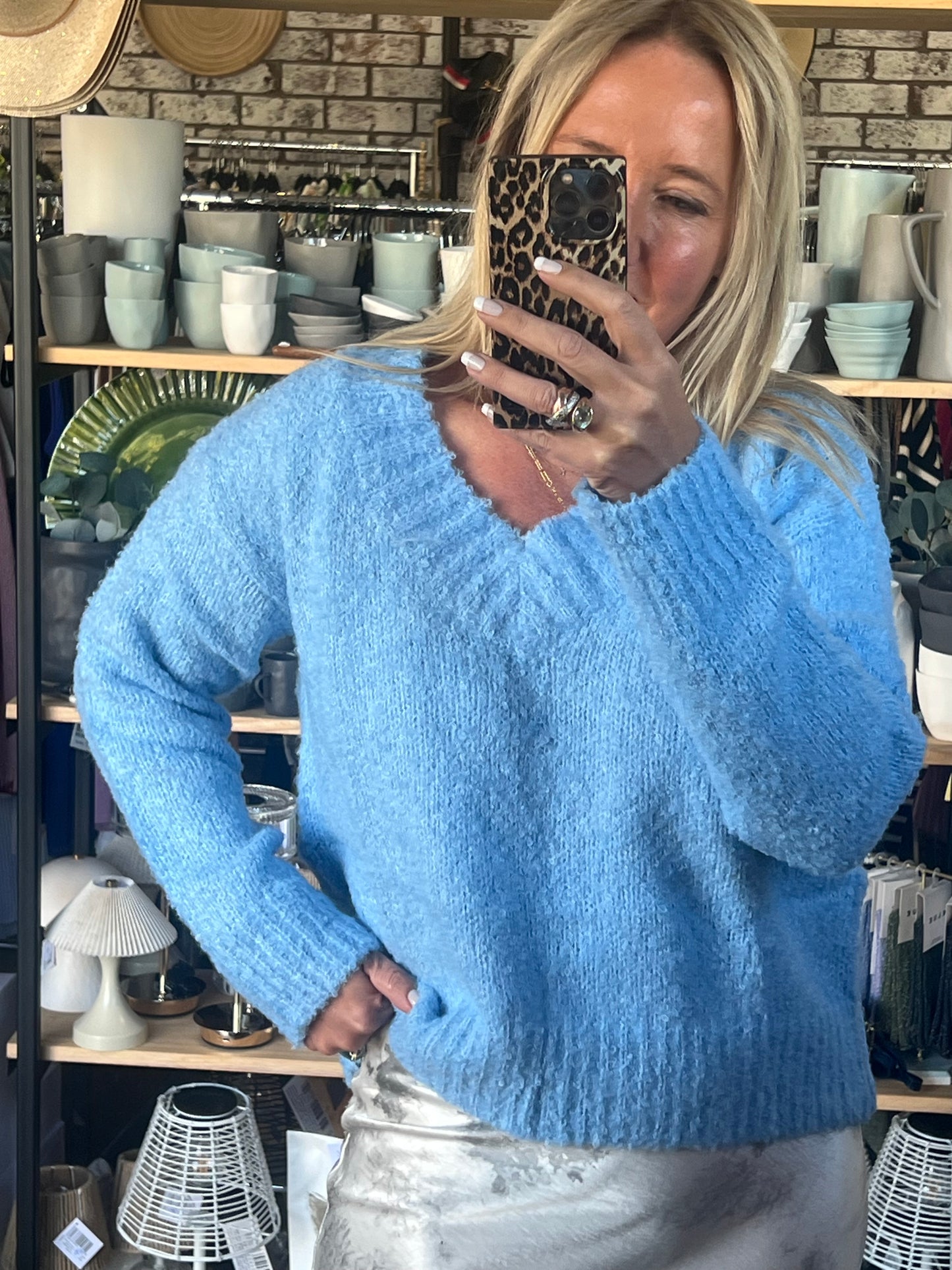 Blue V Neck Knit