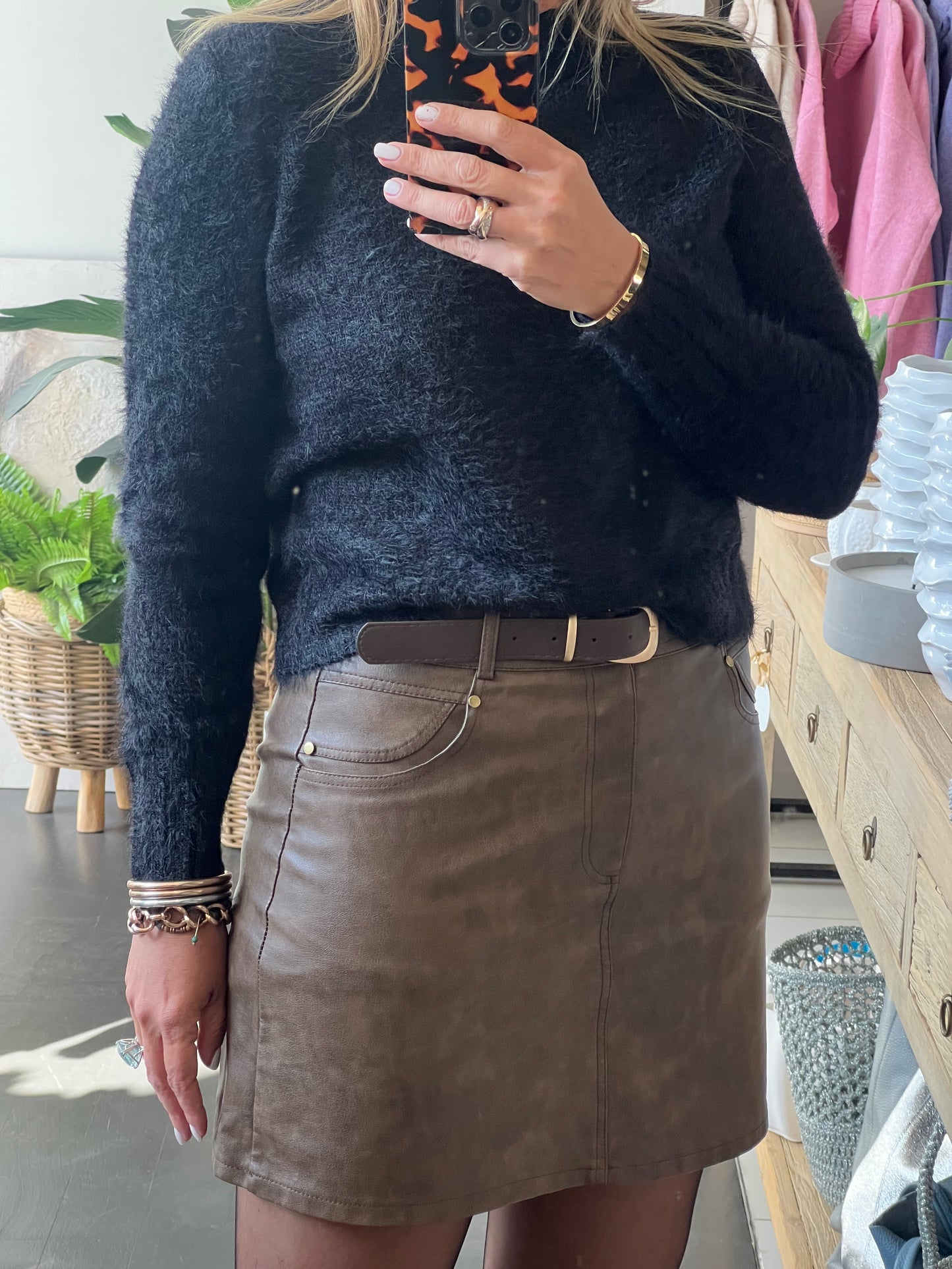 Leather Mini Skirt with Belt