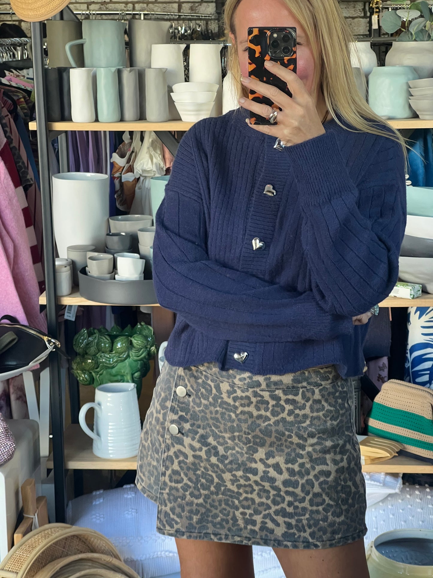 Navy Cardi with Heart Buttons