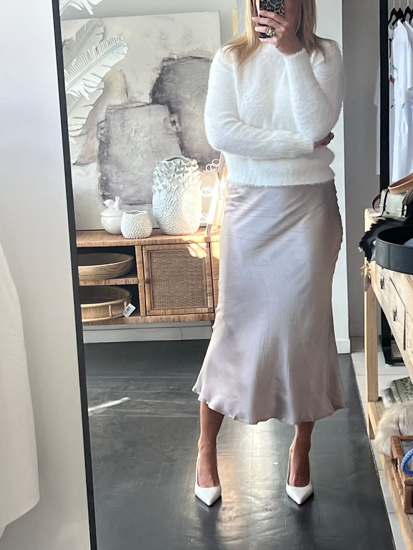 Slinky Midi Skirt - pearl
