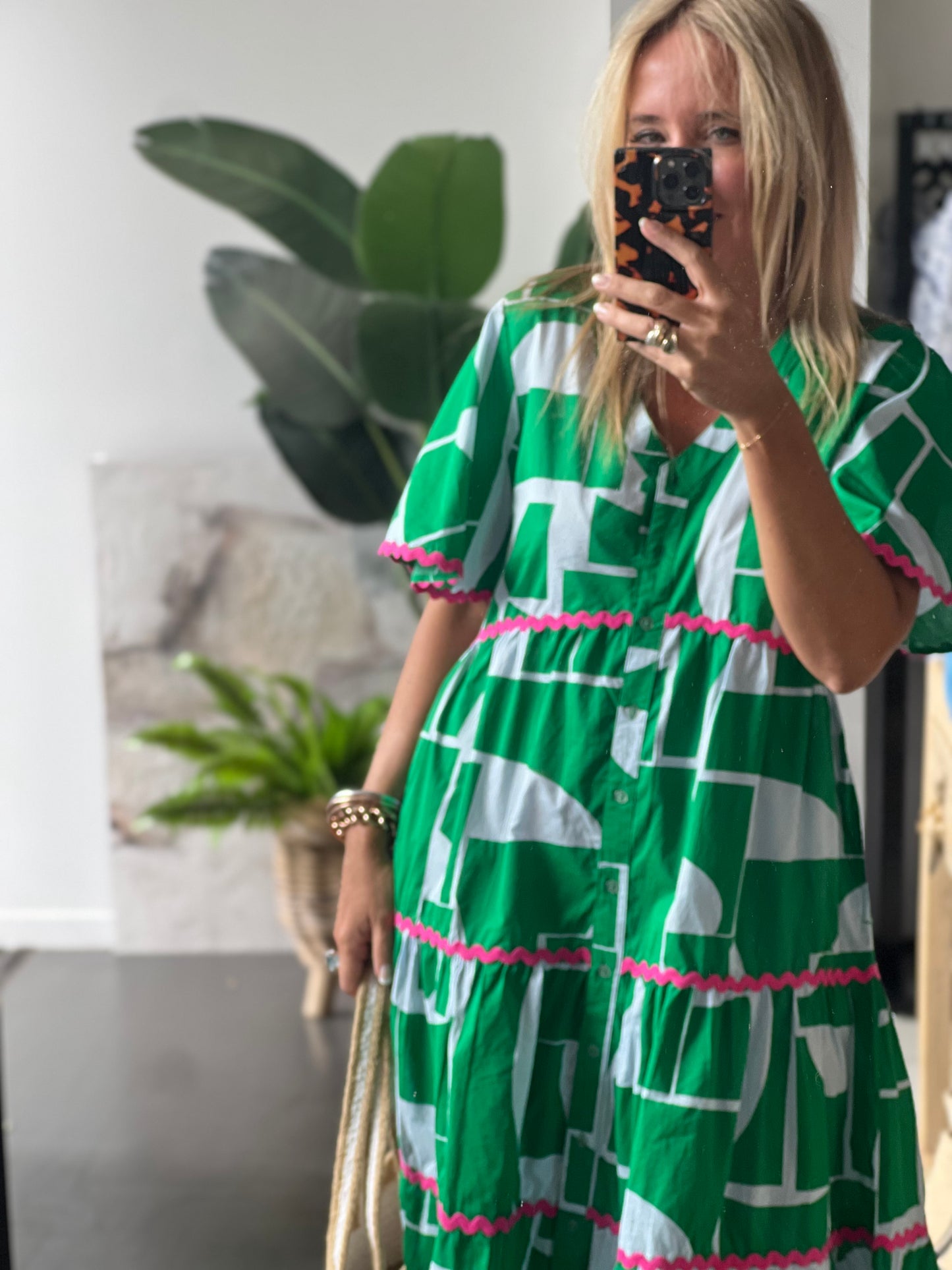 Beach To Bar Cotton MIDI Dress- green