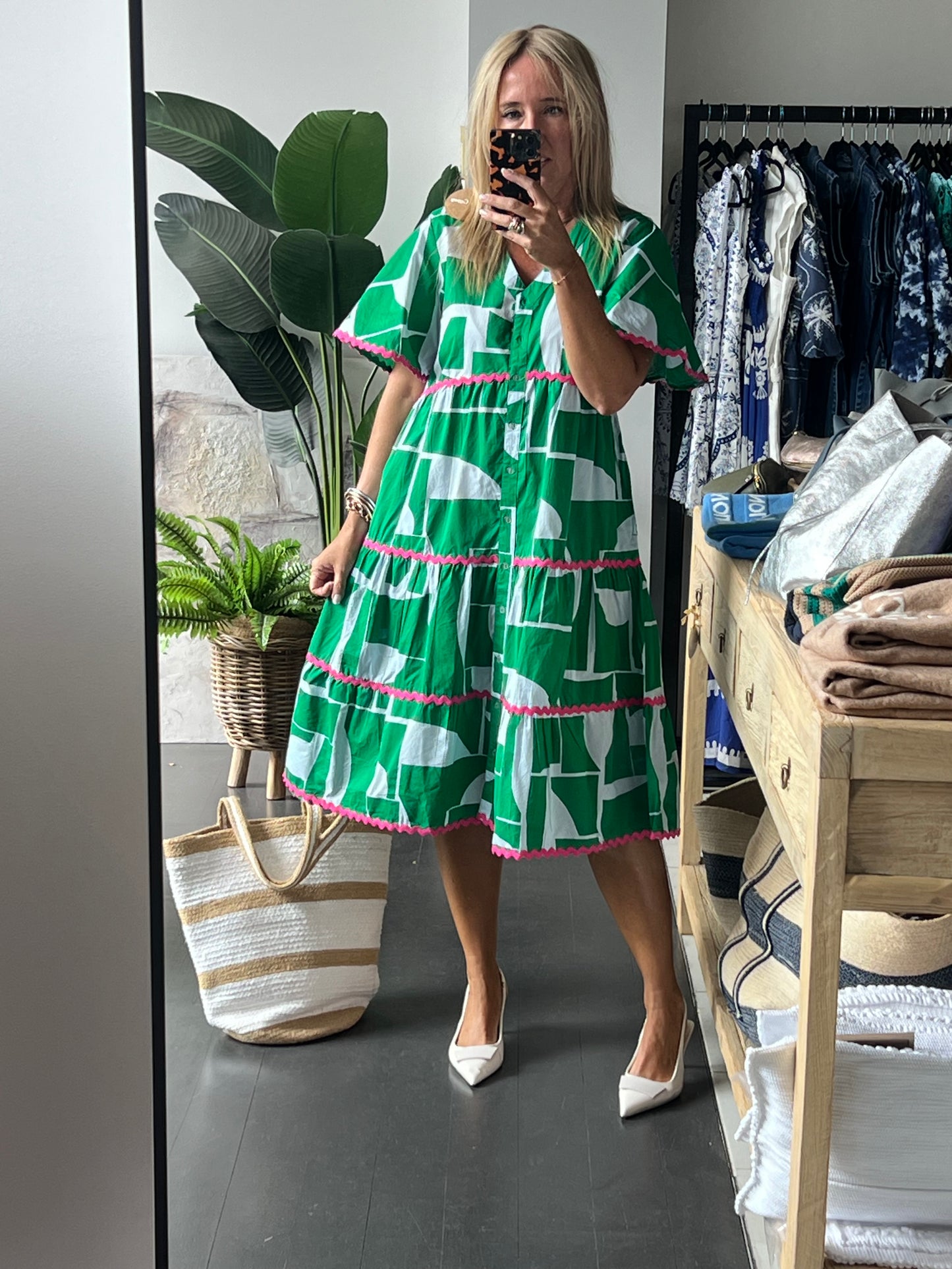 Beach To Bar Cotton MIDI Dress- green