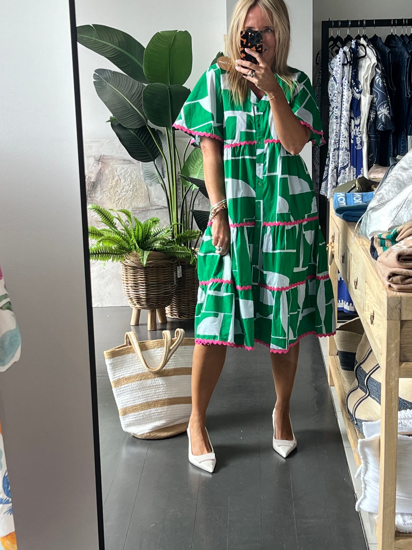 Beach To Bar Cotton MIDI Dress- green