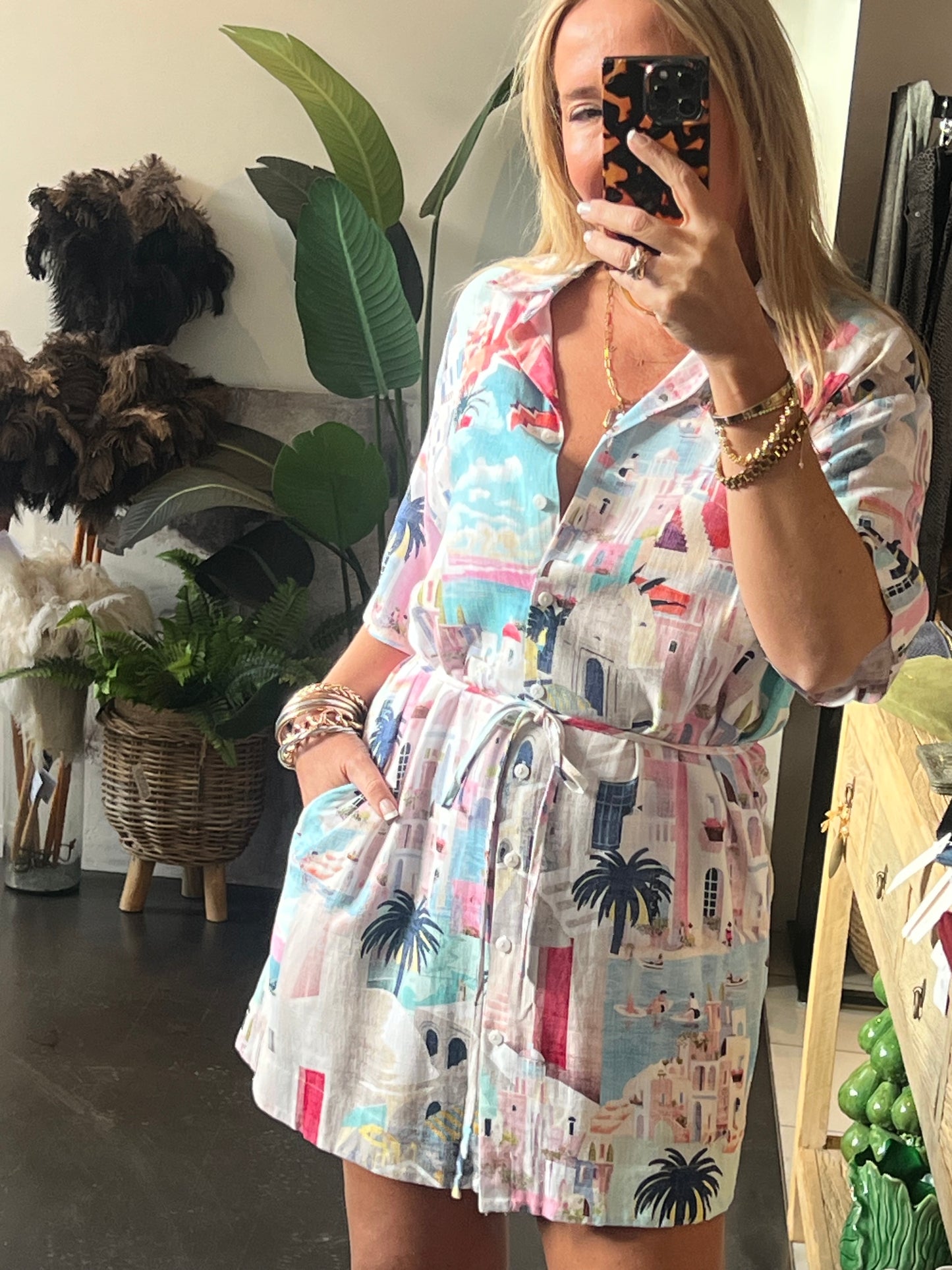 Santorini Linen Shirt Dress