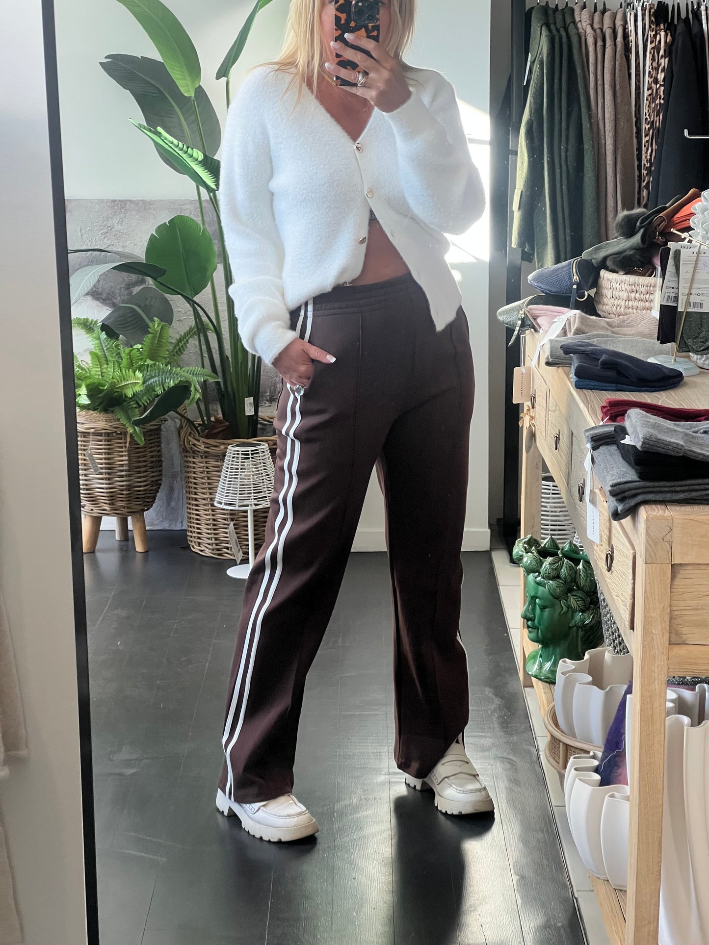 Chocolate Brown Stripe Ponti Pintuck Pant
