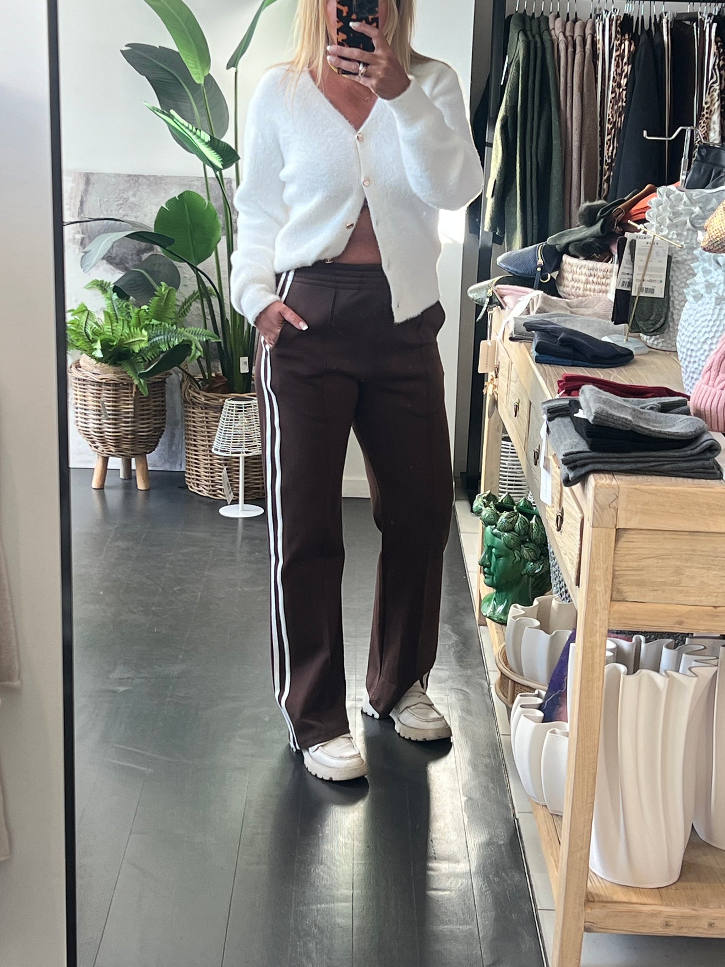 Chocolate Brown Stripe Ponti Pintuck Pant