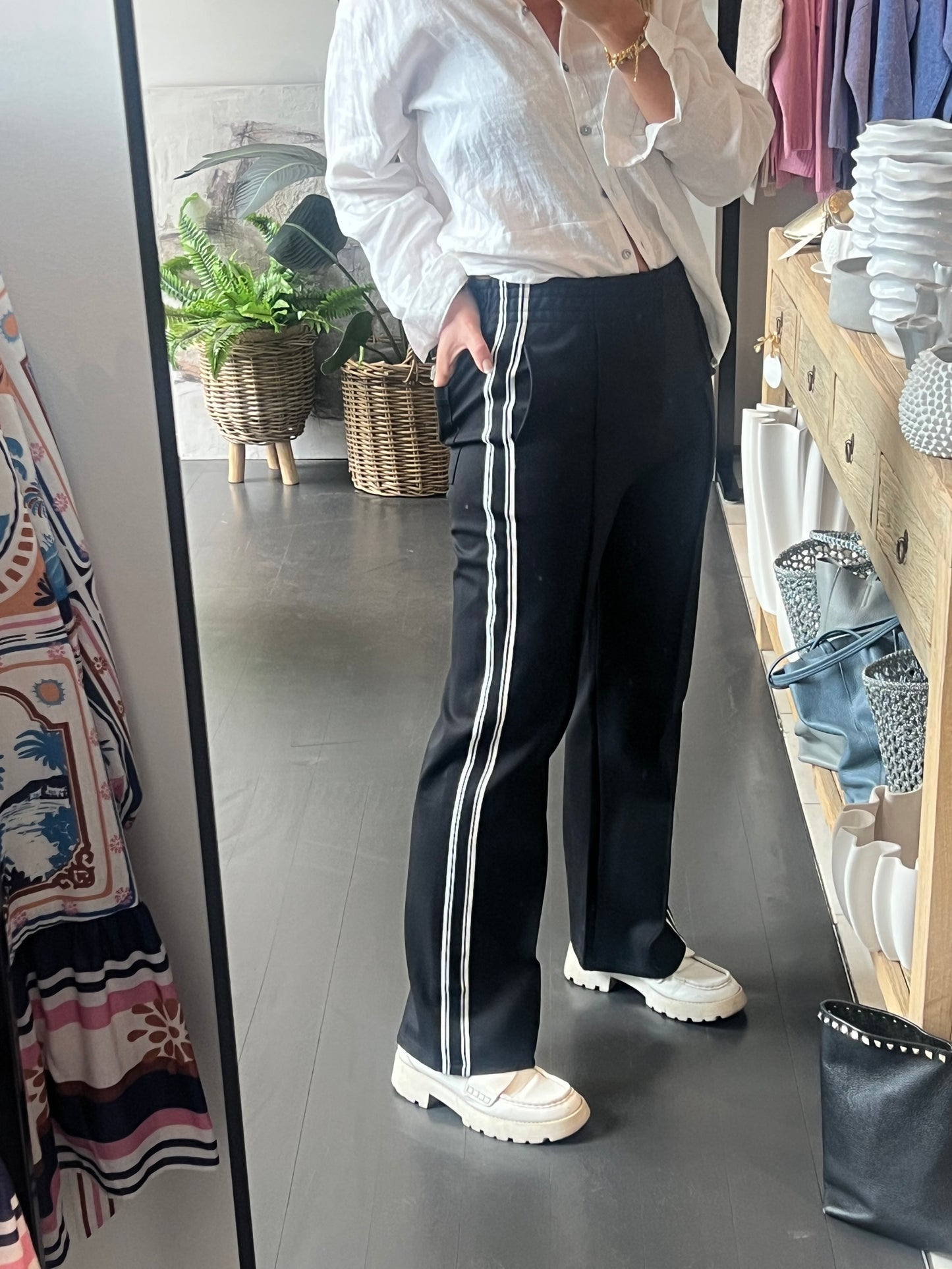 Pinstripe Ponti Pintuck Pants-stripe