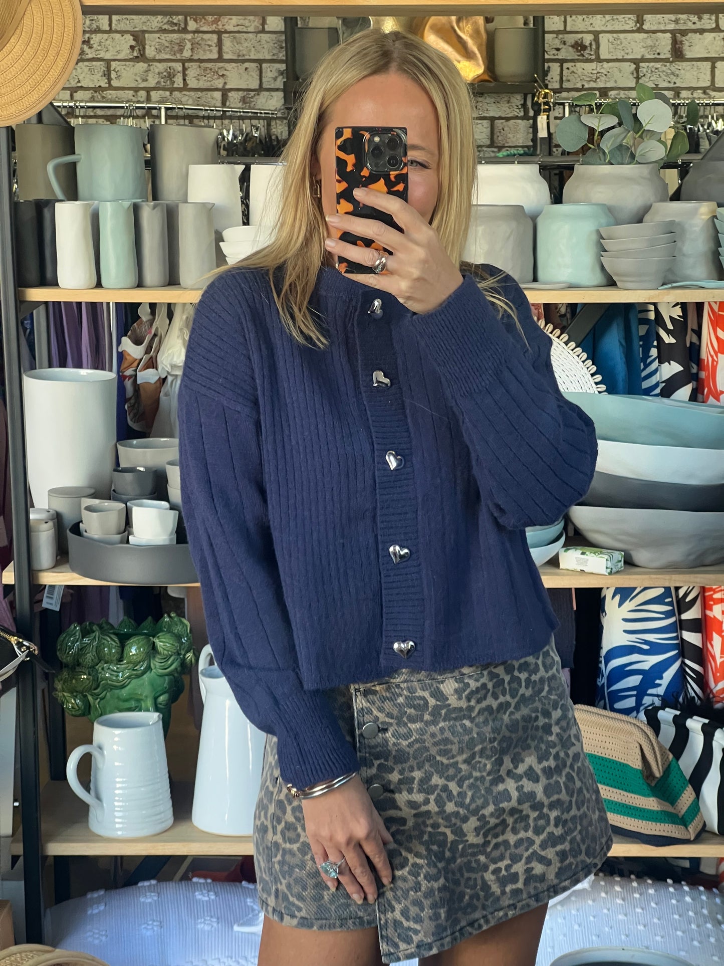 Navy Cardi with Heart Buttons