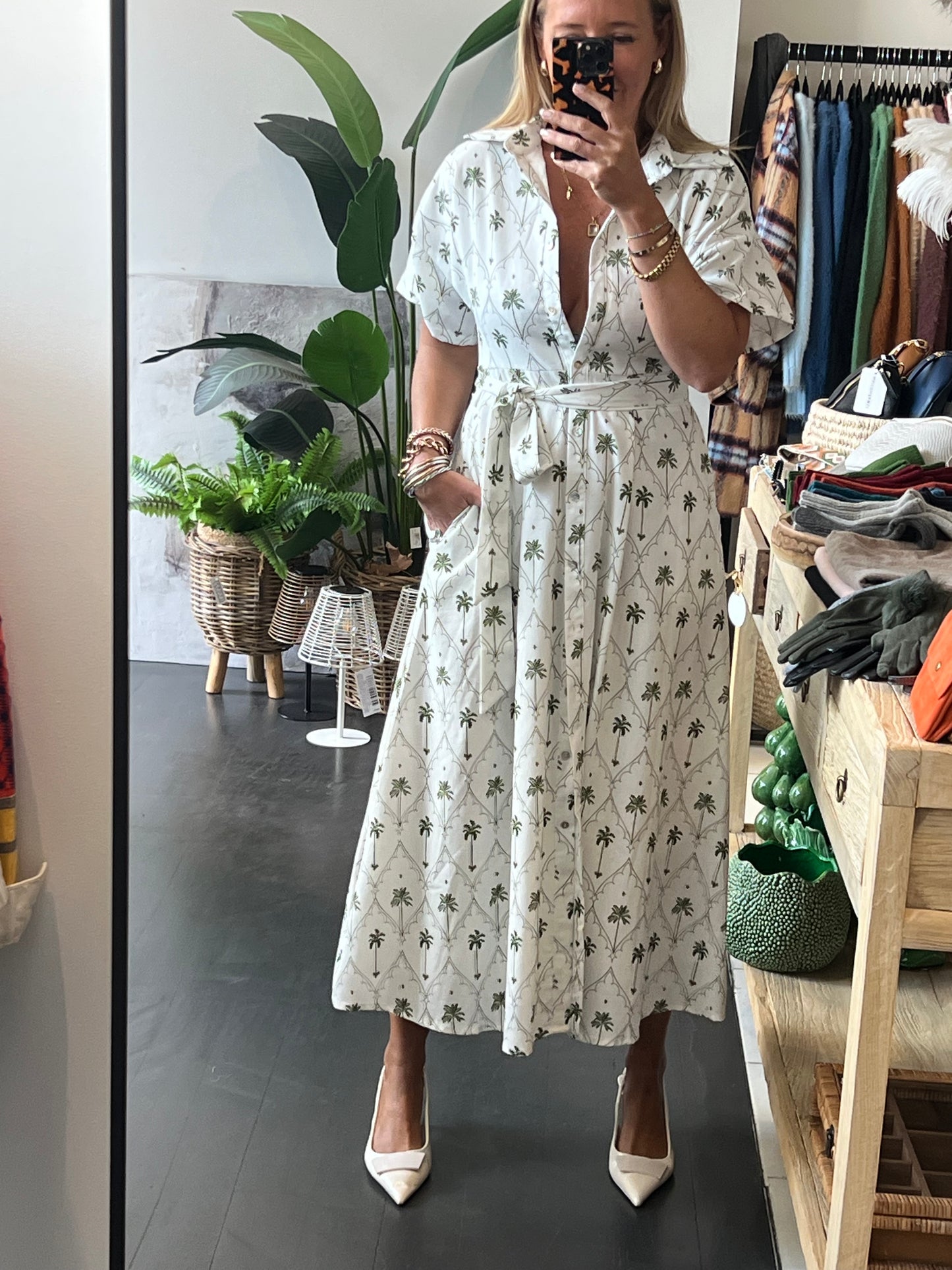 Spring Palm Shirt Dress
