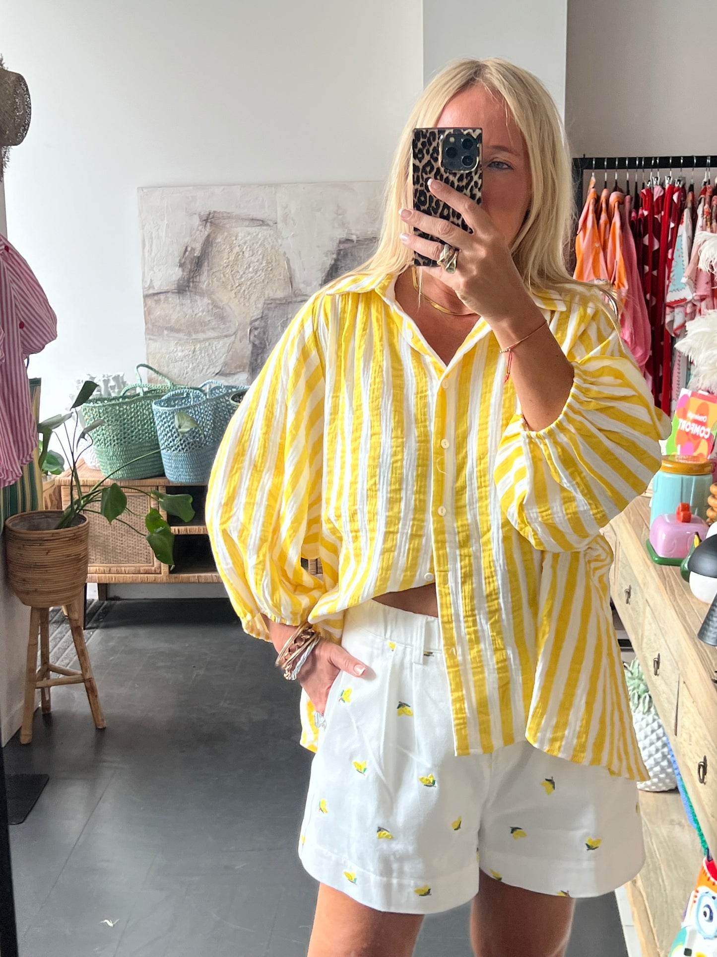 Relaxed Stripe Cotton Shirt yellow