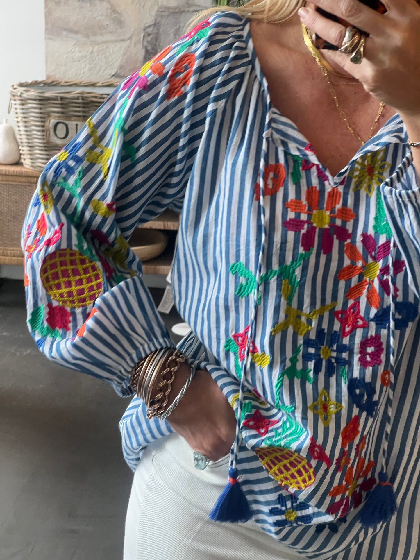 Santorini Cotton Embroidered Shirt Top