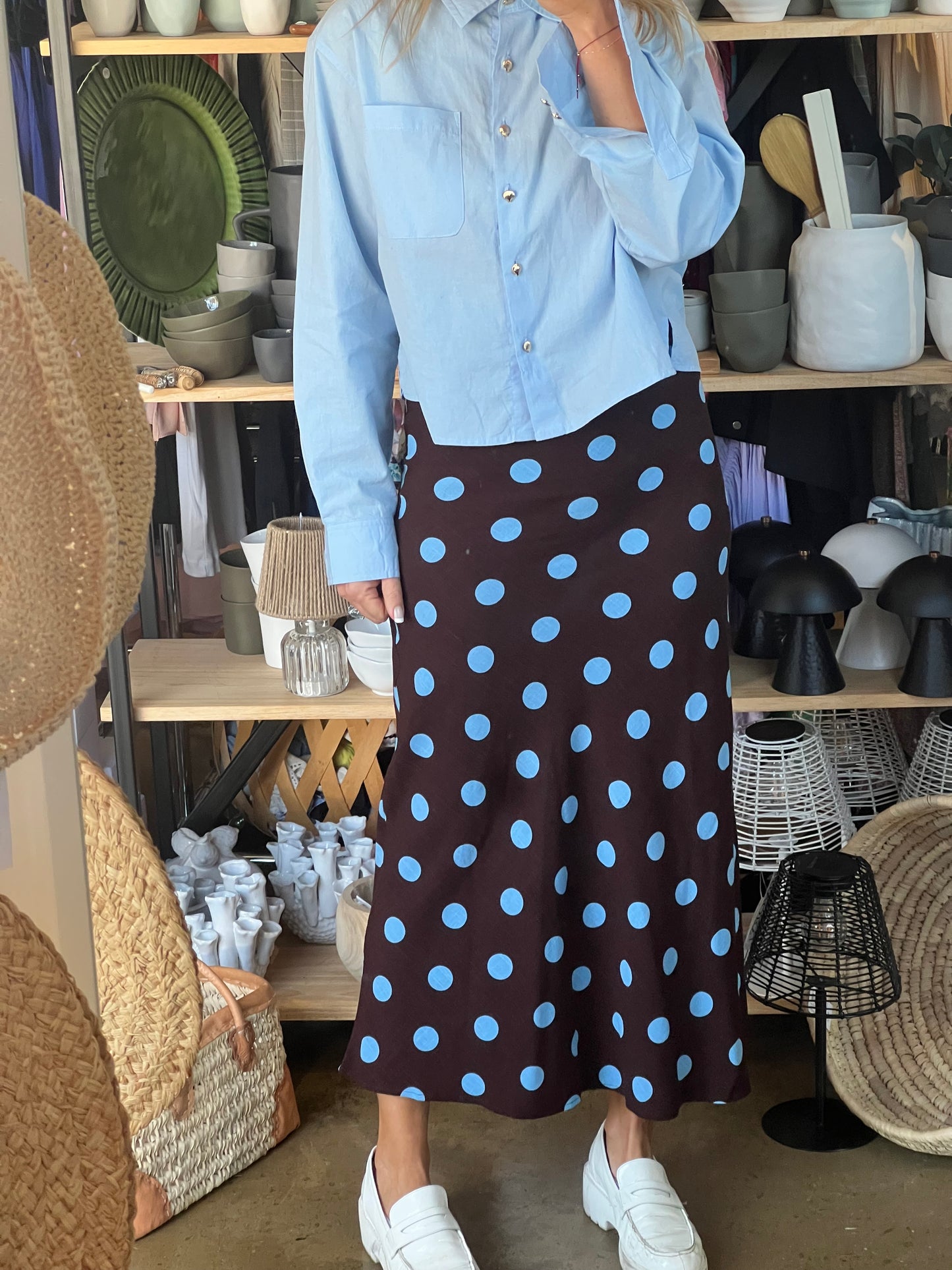 Polka Dot Linen Skirt